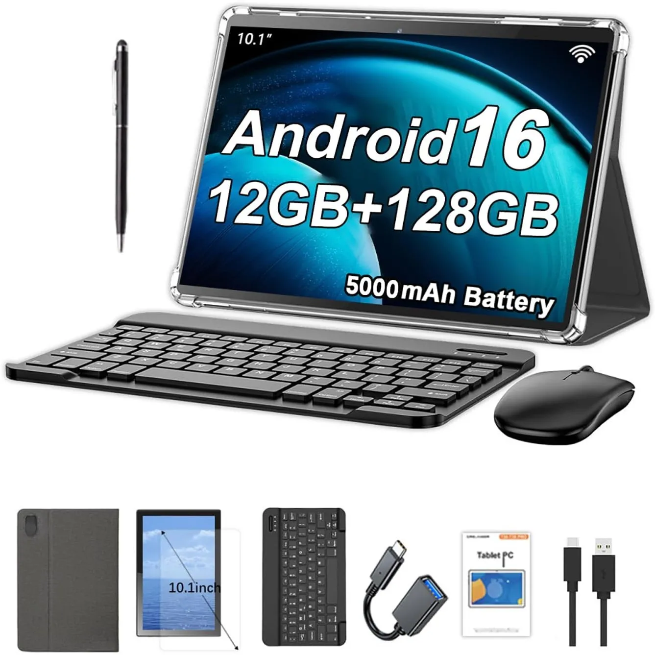Crelander 10,1 Zoll Android 16 Tablet, 12GB+128GB Android Tablet, 5000mAh Akku, 1280x800 Touchscreen, Bluetooth/WiFi, B…