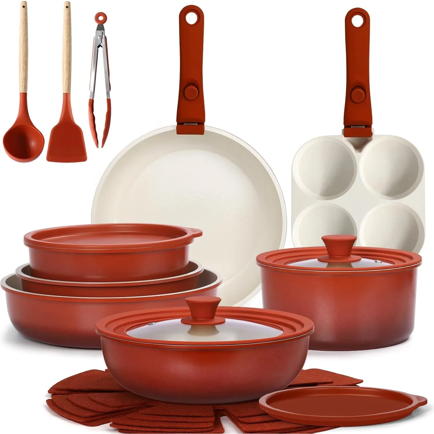 GiPP 21PCS Granit Topfset mit Abnehmbarer Griff,Induktions Topfsets