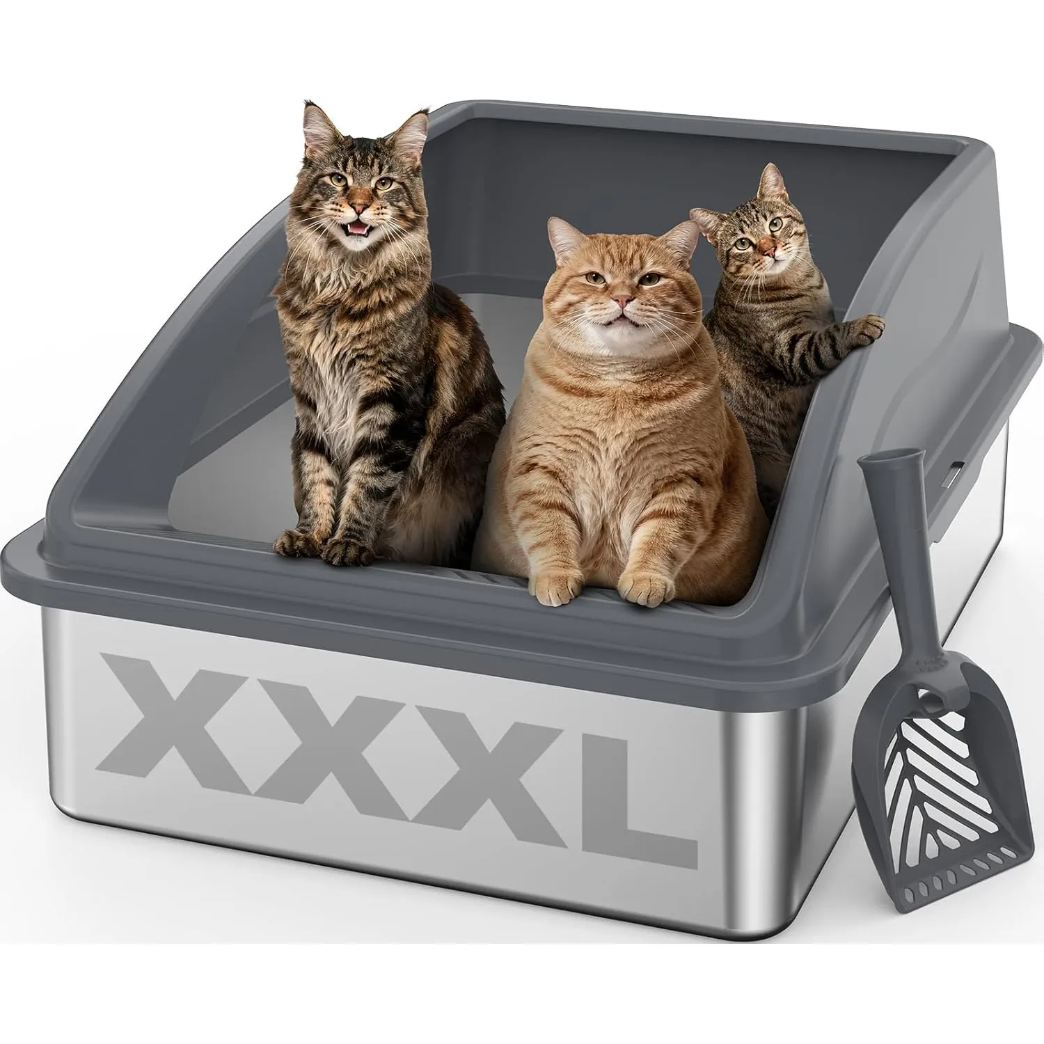 FURTIME XXXL Katzenklo Edelstahl 71x51x31 cm, Extra Großes Katzenklo