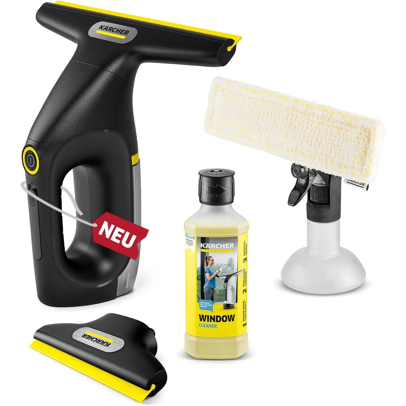 Kärcher Akku-Fenstersauger WV 2 Universal Precision+ Black, Akkulaufzeit: 35 min., Schmutzwassertank: 120 ml, 2 Absaugd…