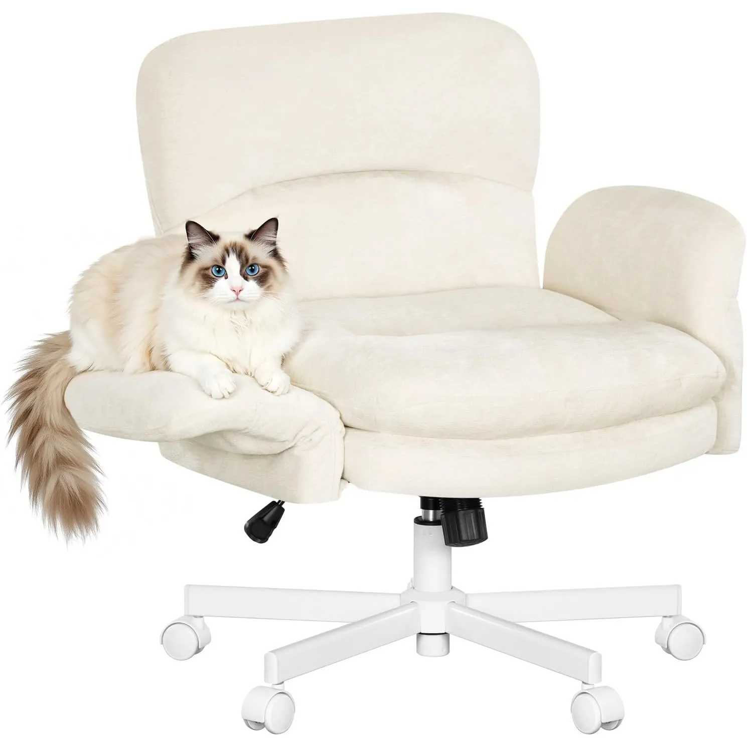 WOLTU Schreibtischstuhl, Schneidersitz Stuhl, Chenille-Drehstuhl, Beige