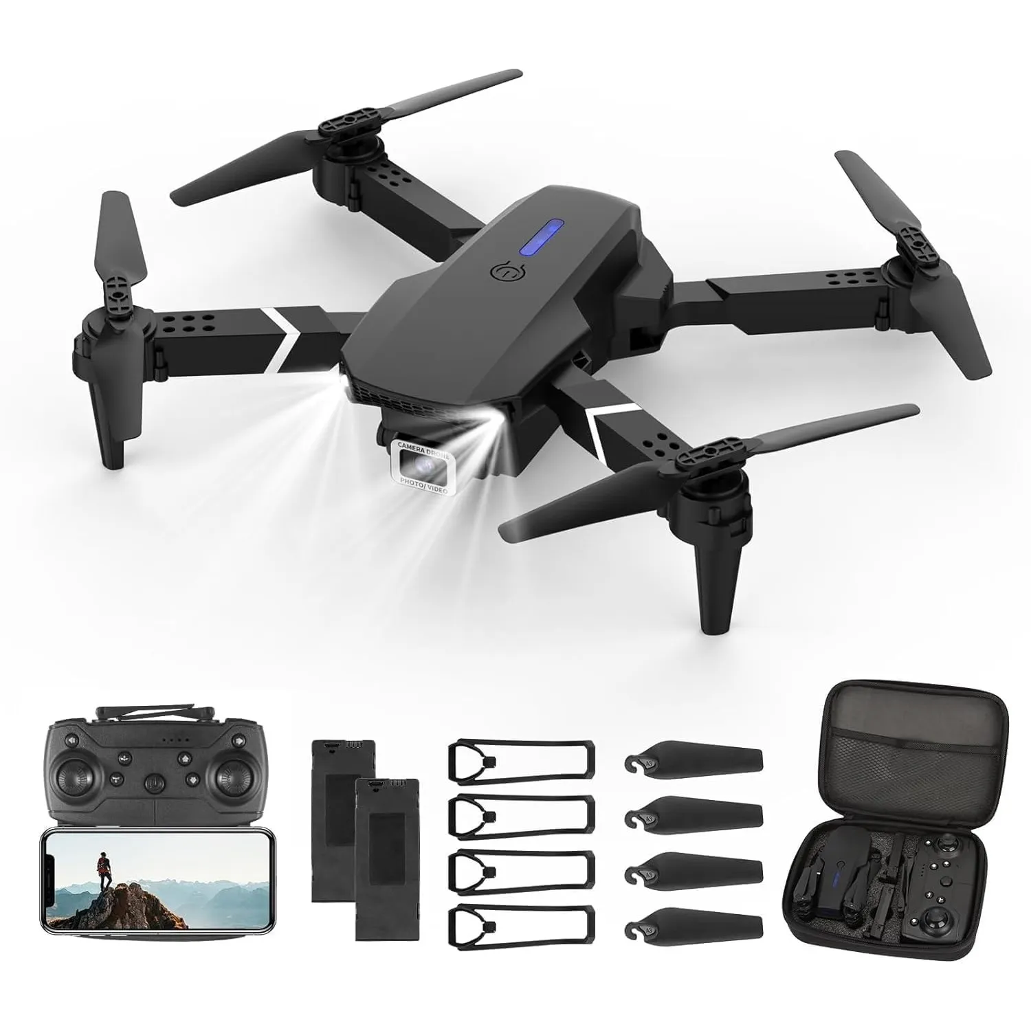 Drohne mit Kamera HD 4K,RC Faltbare FPV WiFi Live Ãœbertragung Drohne für Kinder Anfänger,2 Akku Lange Flugzeit,Headles…