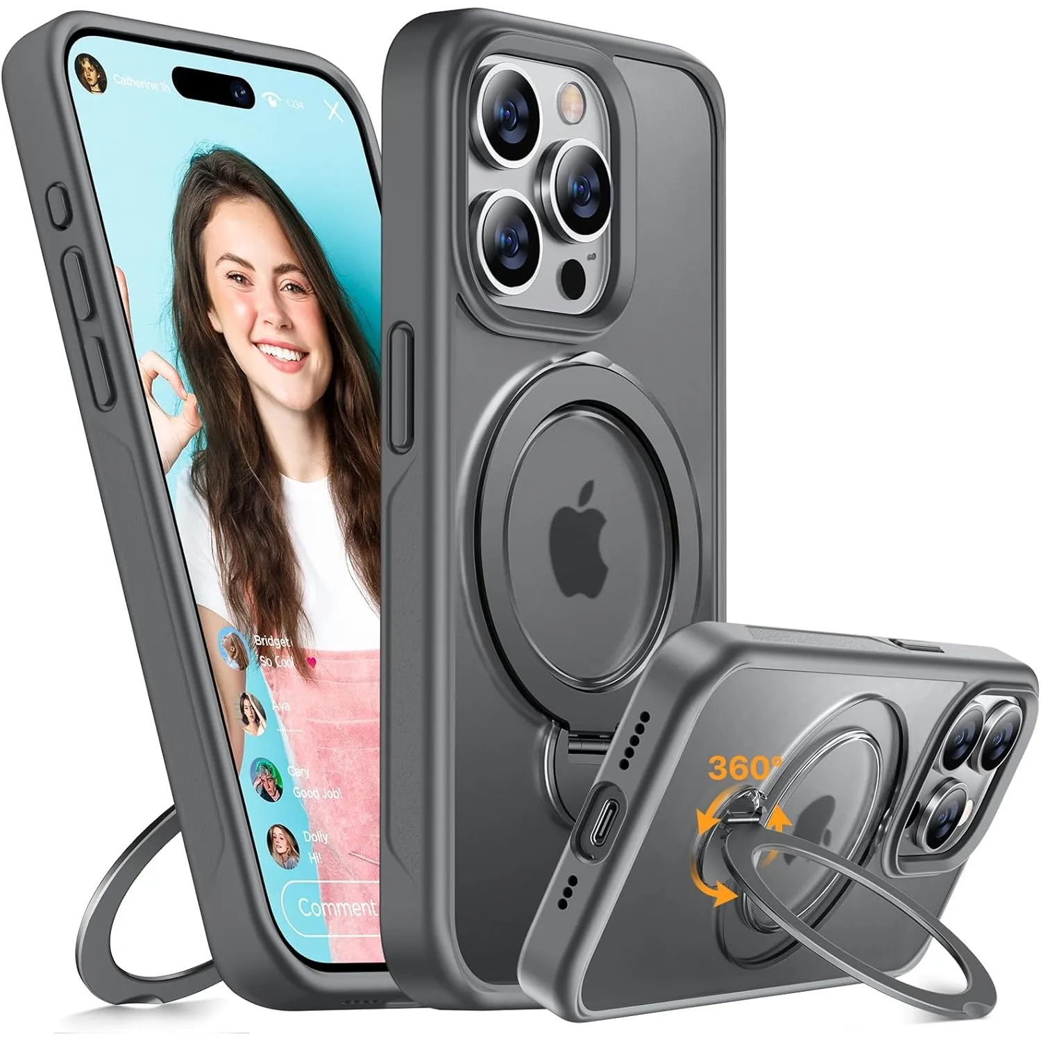 Miracase Hülle für iPhone 15 Pro Max Case 360° Ständer Handyhülle Keine Fingerabdrücke Handyhülle für MagSafe 15 Pro Ma…