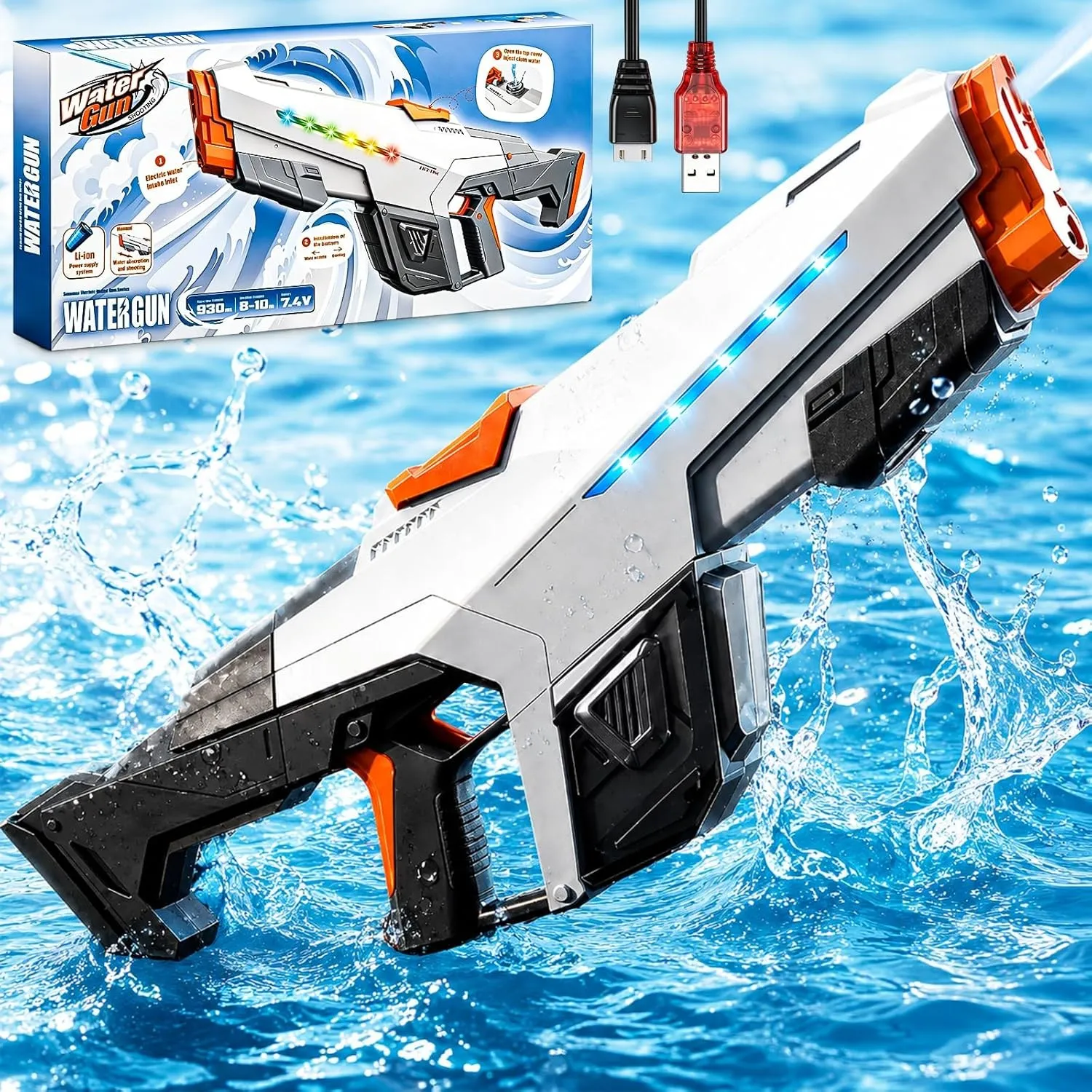 Elektrisch Wasserpistole Elektrische Kinder Erwachsene - 610ML Automatische Wasserspritzpistole mit Licht, Wasserpistol…