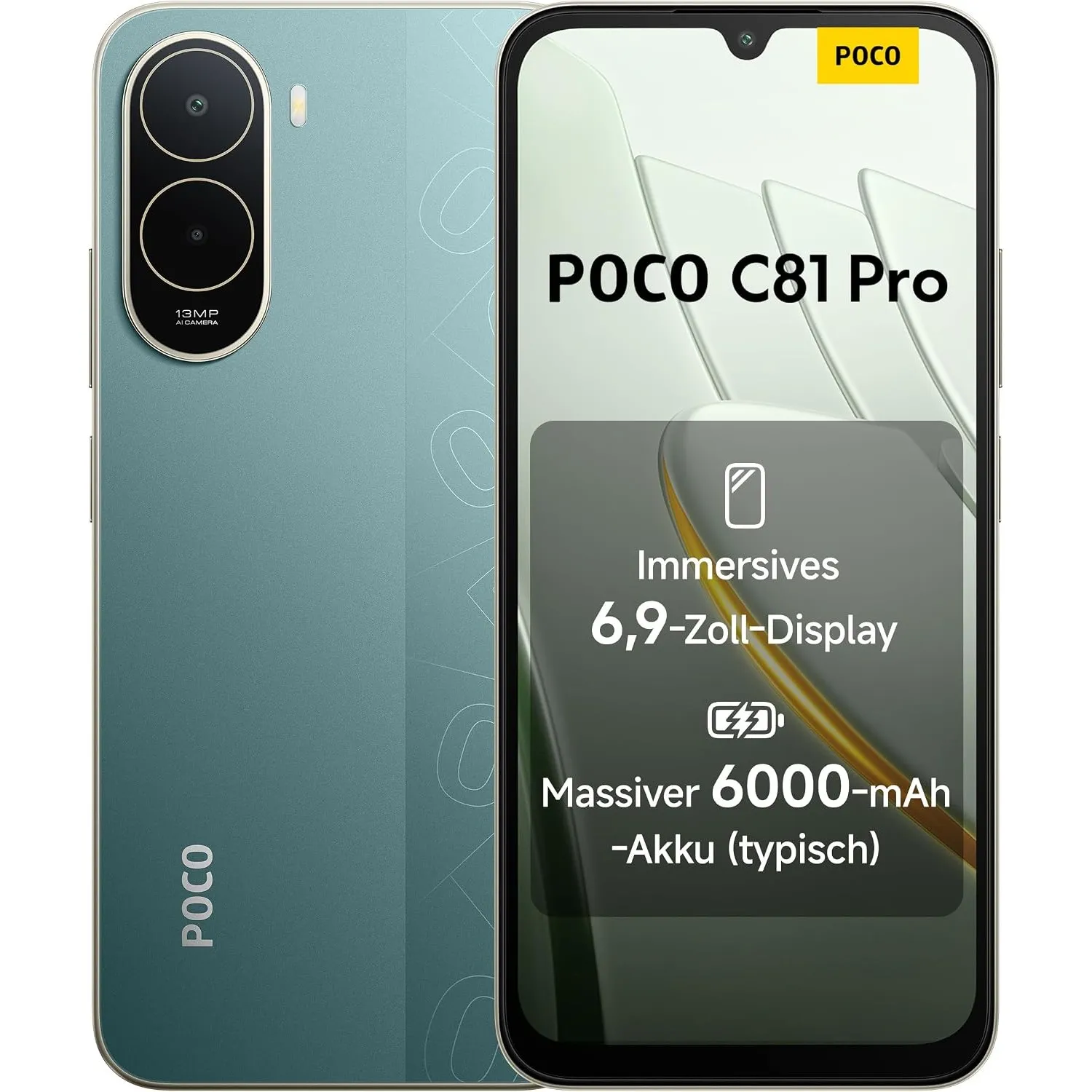 Poco C81 Pro Smartphone, 4 GB + 256 GB, Handy, 6000 mAh Akku, 120 Hz Bildschirm, 6,9 Zoll Display, 13 MP AI-Doppelkamer…