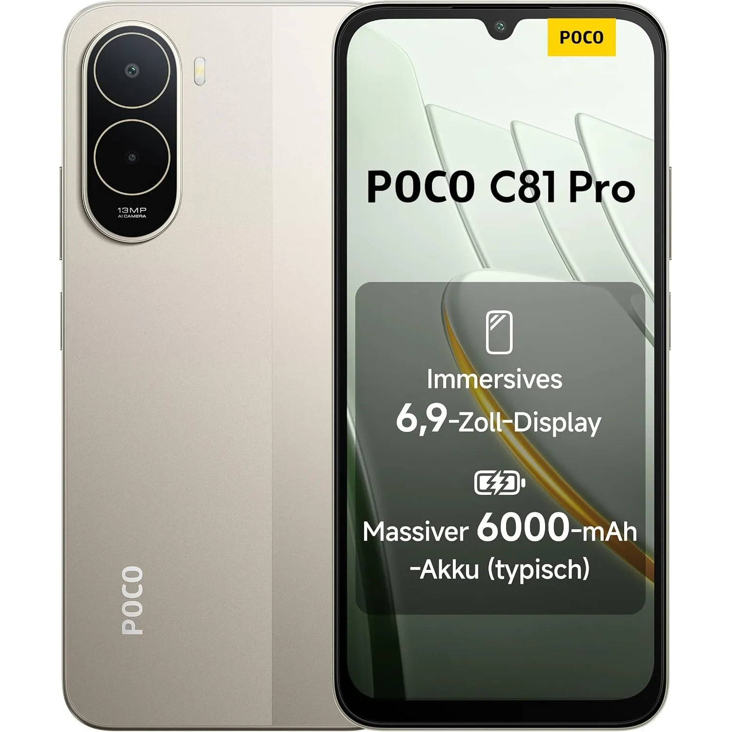 Poco C81 Pro Smartphone, 4 GB + 256 GB, Handy, 6000 mAh Akku, 120 Hz Bildschirm, 6,9 Zoll Display, 13 MP AI-Doppelkamer…