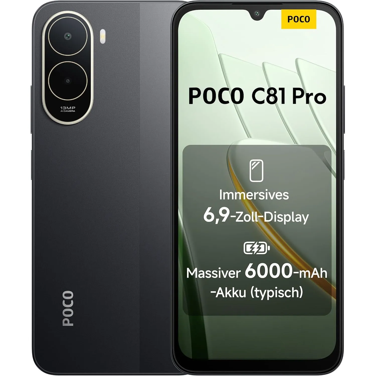 Poco C81 Pro Smartphone, 4 GB + 128 GB, Handy, 6000 mAh Akku, 120 Hz Bildschirm, 6,9 Zoll Display, 13 MP AI-Doppelkamer…