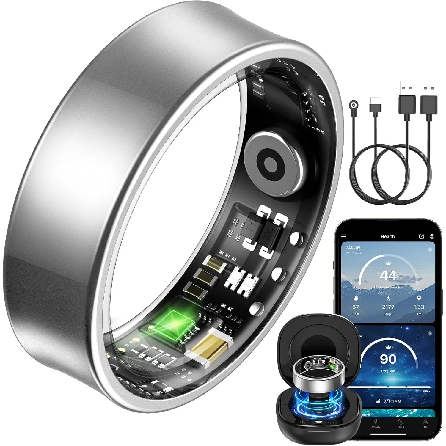 Smart Ring für Herren Damen, Fitness Ring mit 24/7 Herzfrequenz HRV, SpO2 Schlaf Temp, 176 Sportmodi, IP68 Wasserdicht …