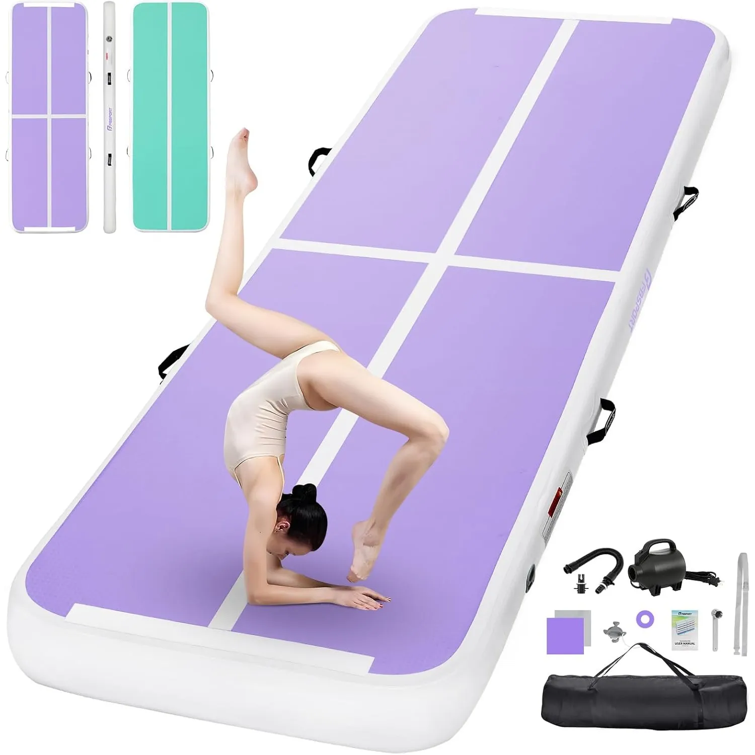 FBSPORT Airtrack Matte,10/20cm Hoch Verdicken 2/3/4/5/6/ M Tumbling Matte,Gymnastikmatte mit Luftpumpe,Trainingsmatte m…