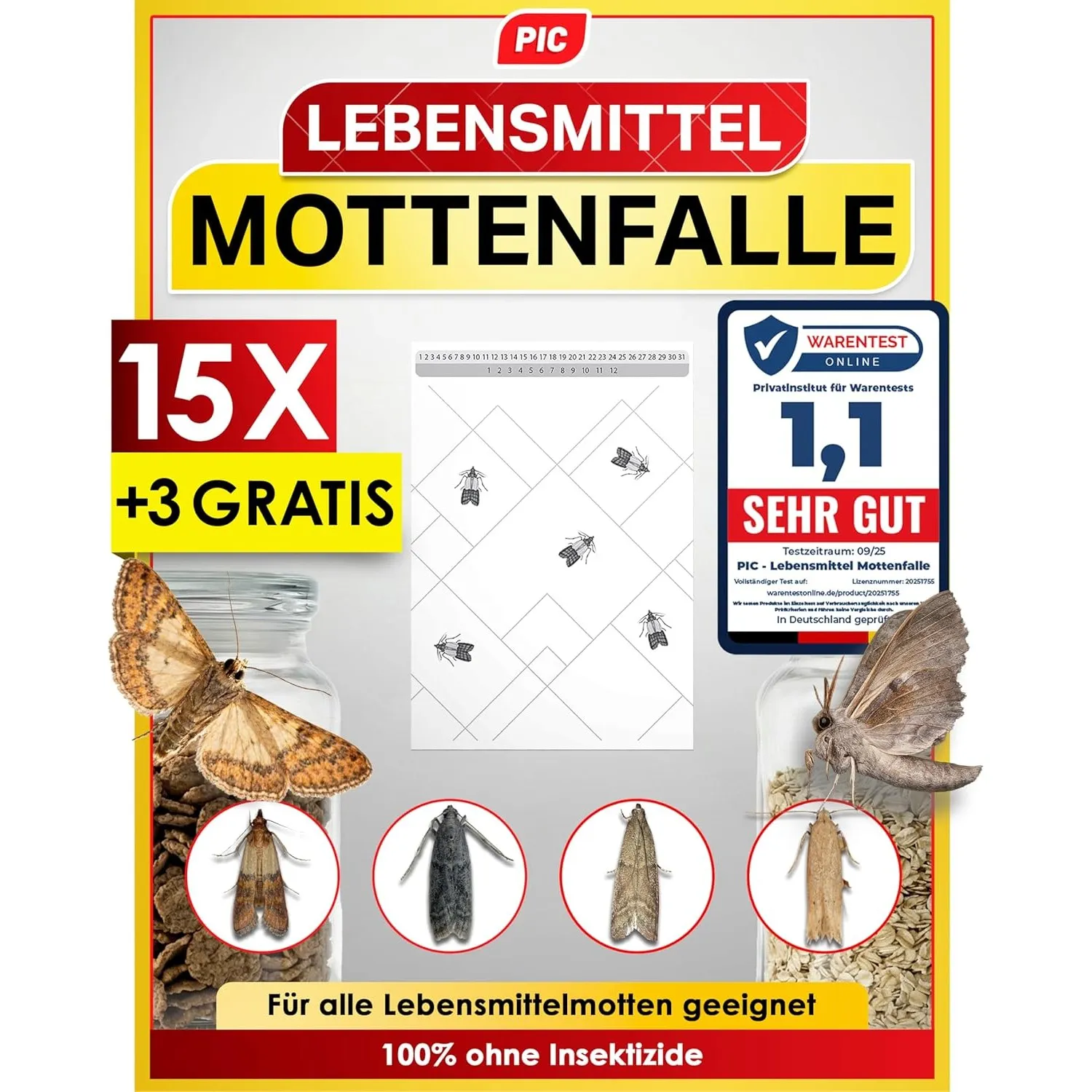 PIC Lebensmittelmotten Falle – 18x Pheromonfallen Motten mit hoher Lockwirkung | Effektive Mottenfalle zur Befallsermit…