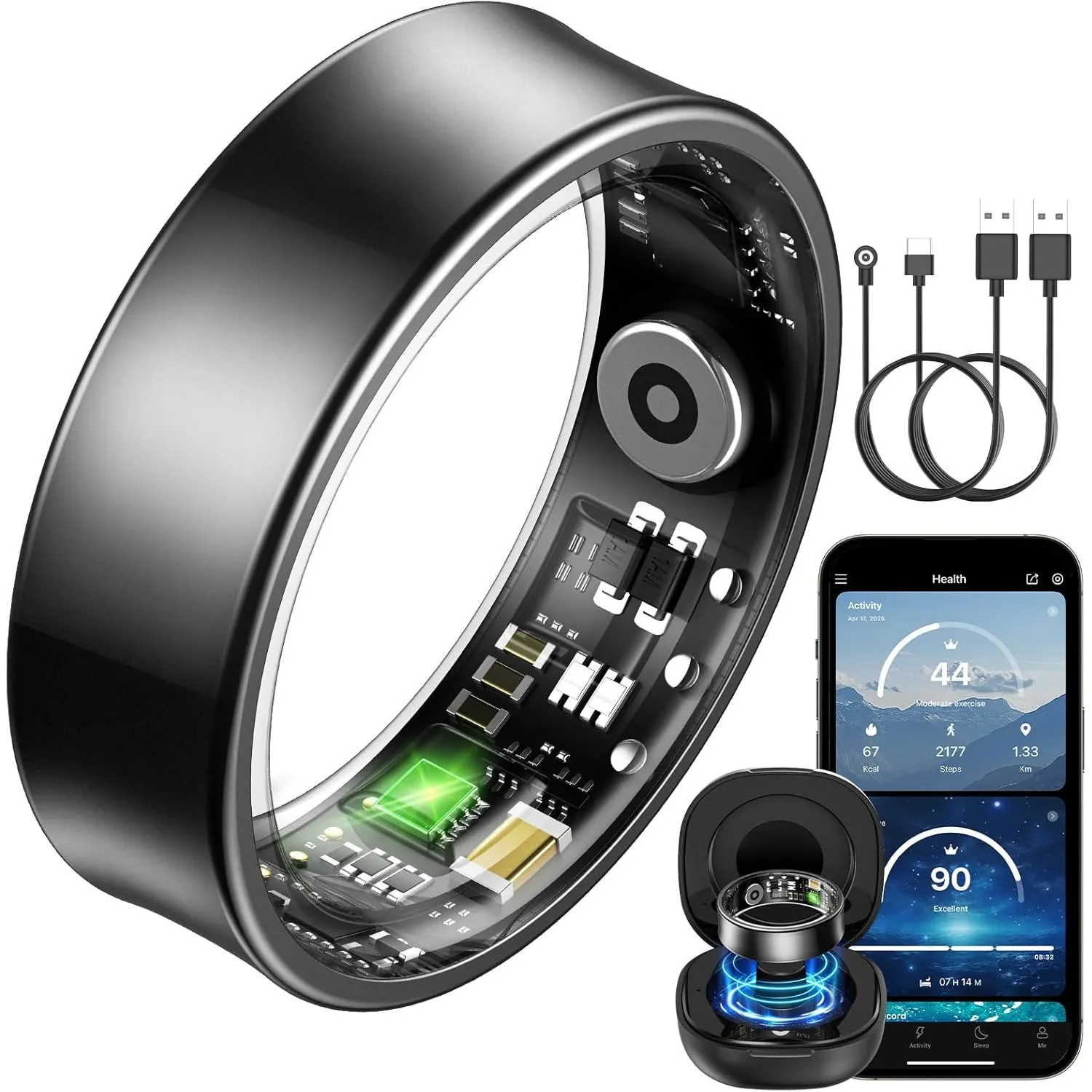 Smart Watch Ring für Herren Damen, Fitness Ring mit 24/7 Herzfrequenz HRV, SpO2 Schlaf Temp, 176 Sportmodi, IP68 Wasser…