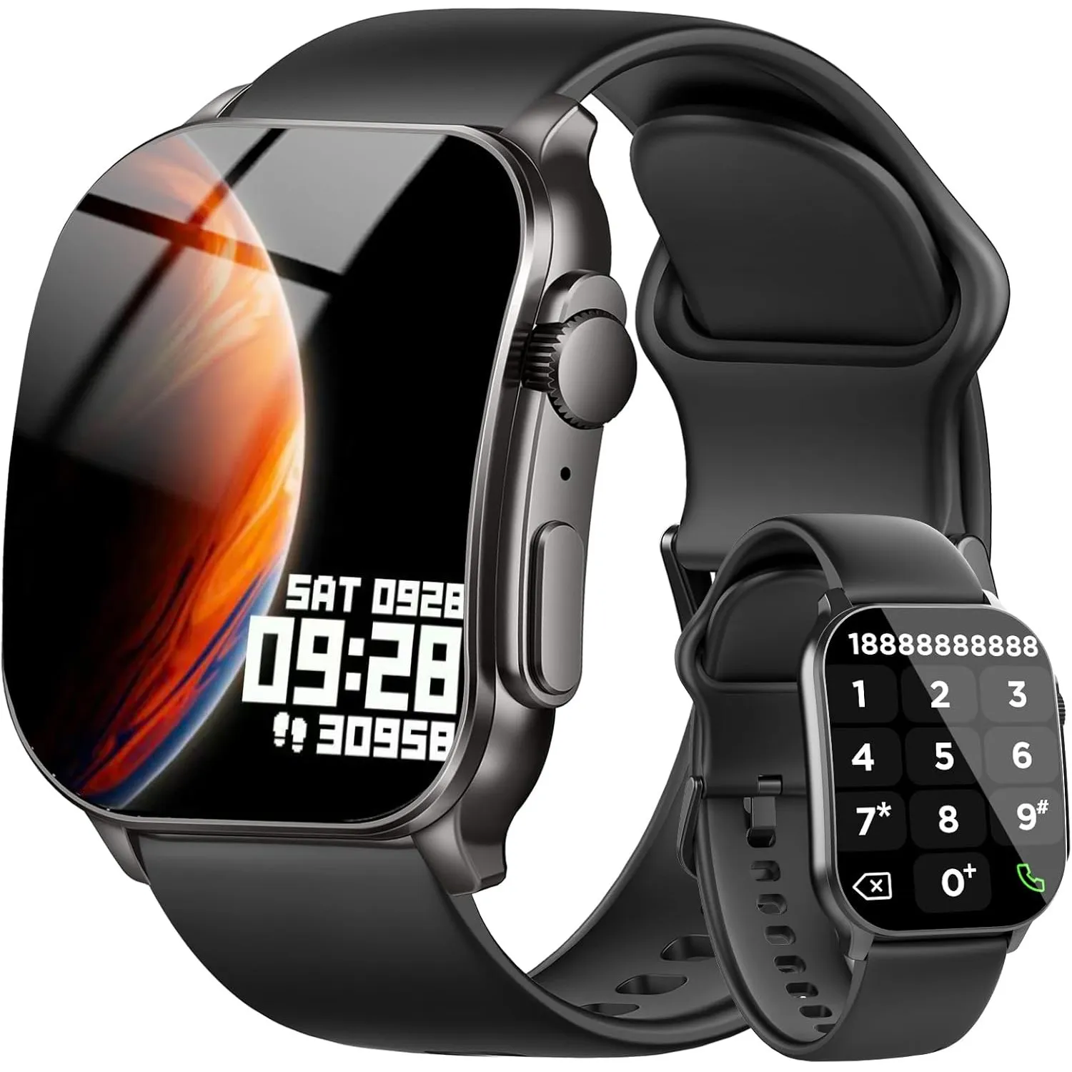 Poounur Smartwatch Herren, 2.01" HD AMOLED Curved-Display, Fitness Tracker