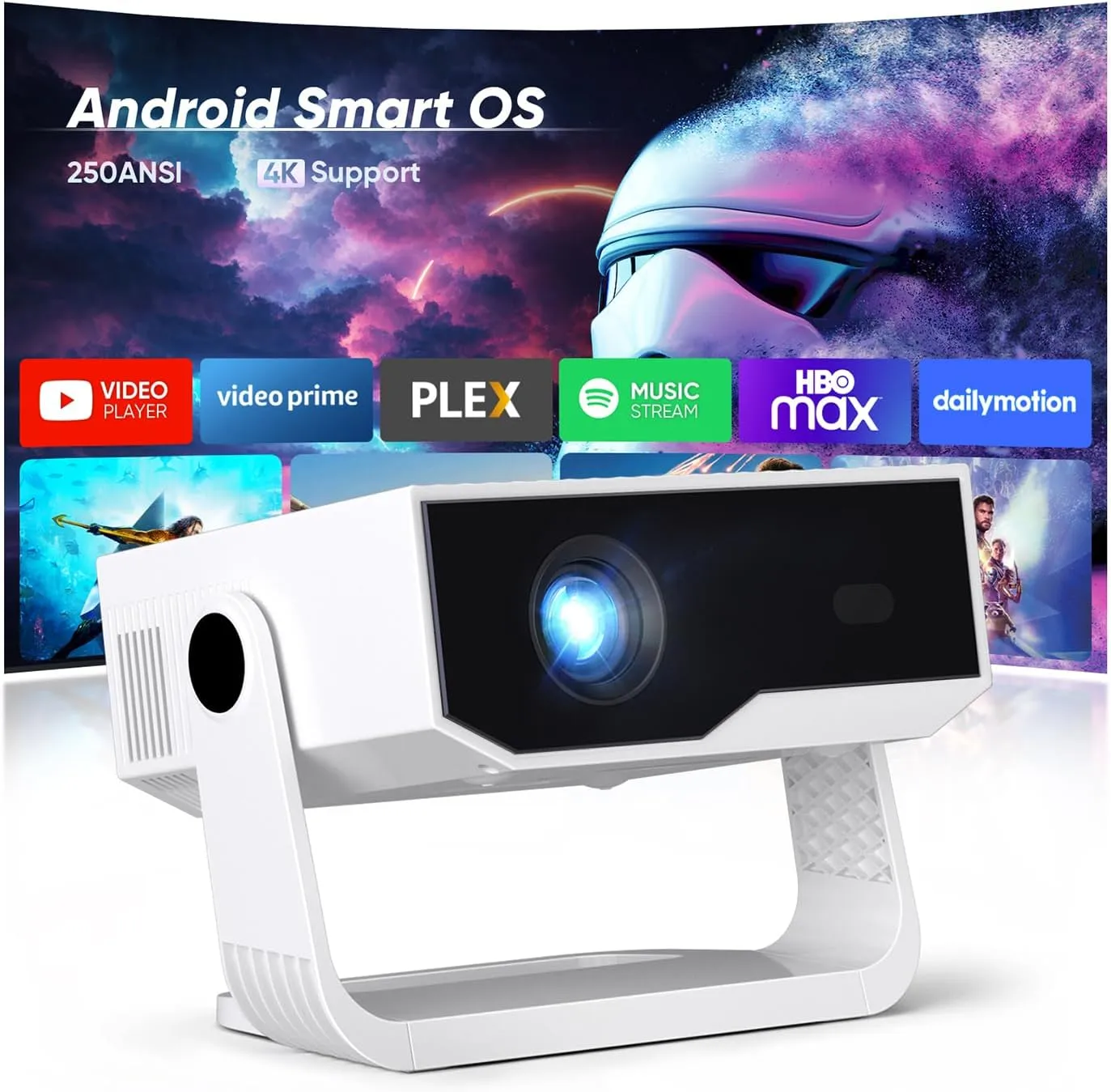 ZDK 2026 Upgrade Mini Beamer Integrierte Apps, Android 14, unterstützt 4K 1080P, Trapezkorrektur, WLAN&BT Beamer 4K Hei…