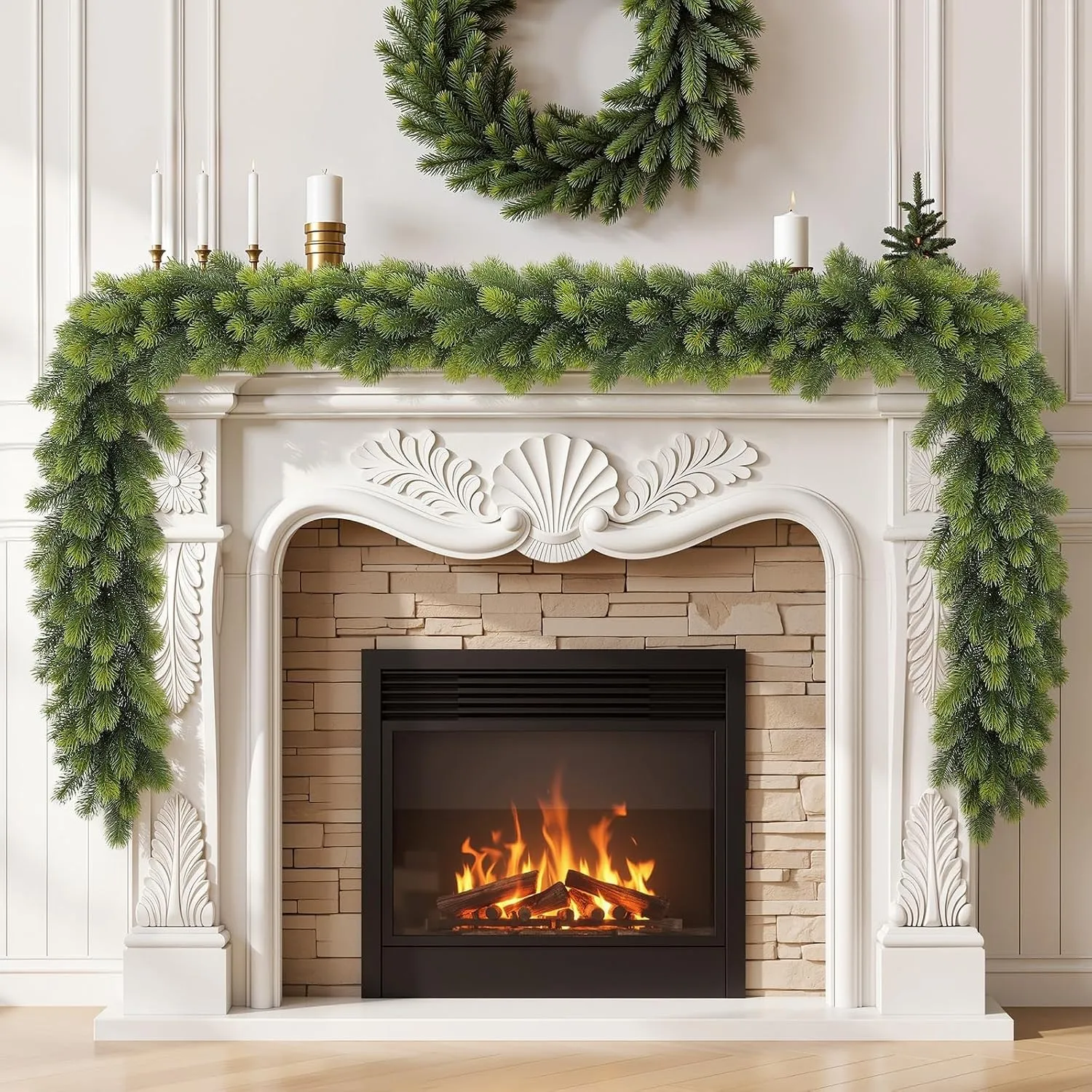 Alupssuc 2,7m PE-Norfolk Künstlicher Weihnachtsgirlande,Indoor Outdoor