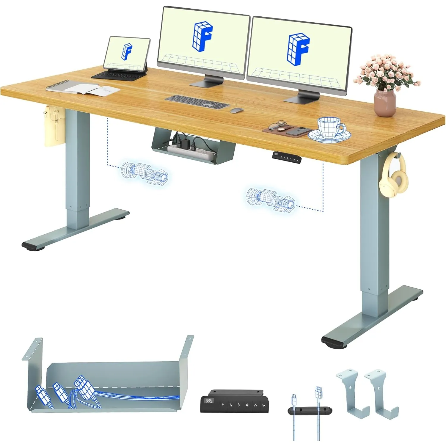 FLEXISPOT Höhenverstellbarer Schreibtisch mit 2 Motoren & 25MM EINTEILIGER Tischplatte 180x80 cm, Ergonomischer Bürotis…