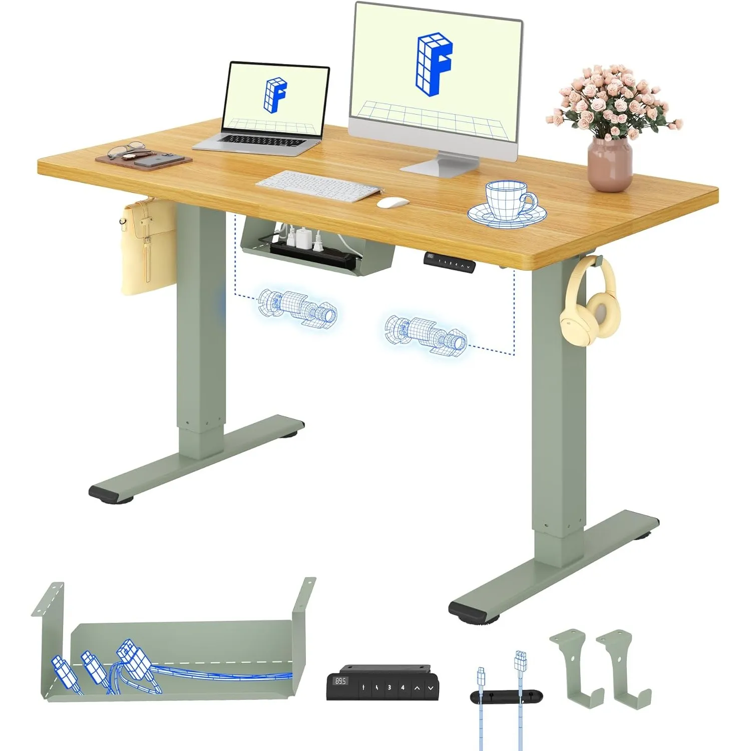 FLEXISPOT Höhenverstellbarer Schreibtisch mit 2 Motoren & 25MM EINTEILIGER Tischplatte 140x80 cm, Ergonomischer Bürotis…