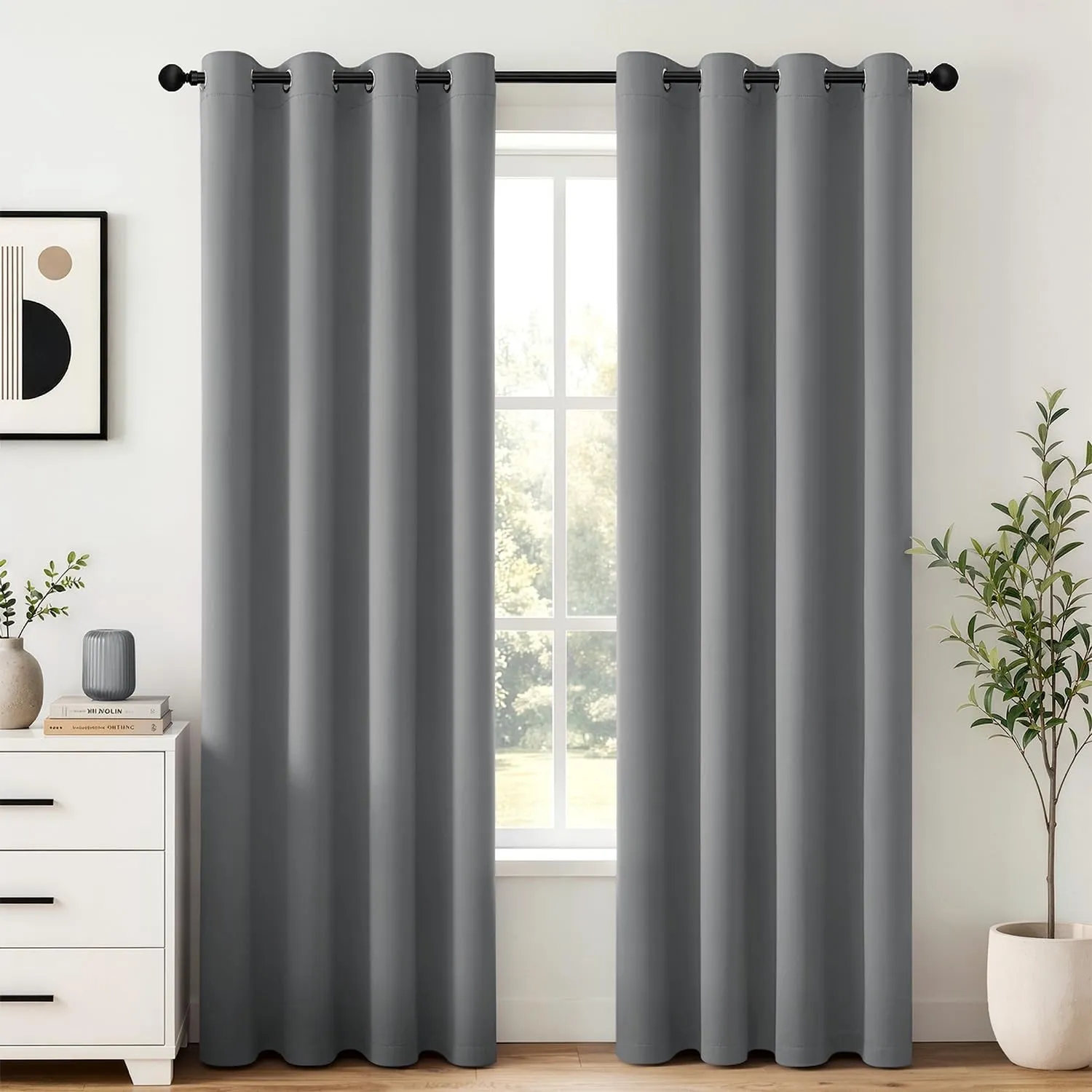MIULEE Verdunklungsvorhänge Thermo Modern Ösen 2er Set 140x225cm Perlgrau