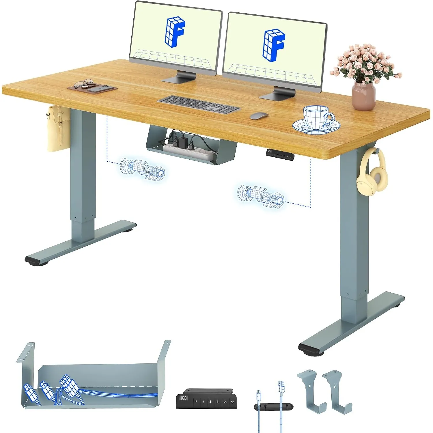 FLEXISPOT Höhenverstellbarer Schreibtisch elektrisch, Doppelmotor 160x80 cm