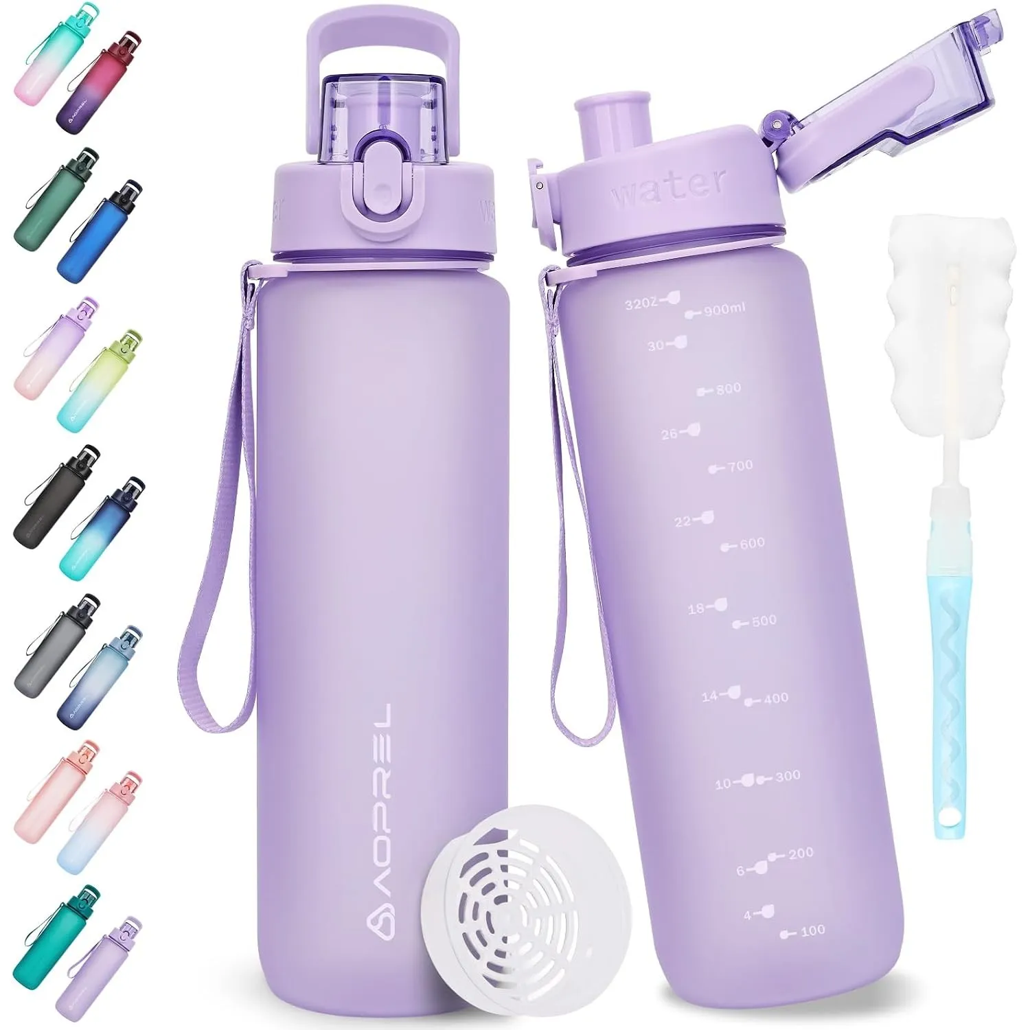AOPREL Trinkflasche 1L Tritan BPA-Frei Wasserflasche Mit Filter | Auslaufsicher Trinkflasche Sport mit Bürste Auslaufsi…