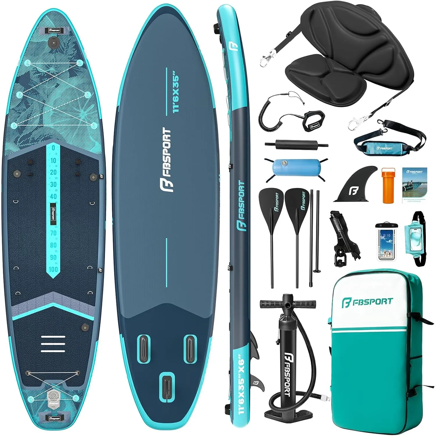FBSPORT Aufblasbares SUP Board, Stand Up Paddling Board, Aufblasbare Stand Up Paddle Board für Stand-Up Paddling 15CM D…