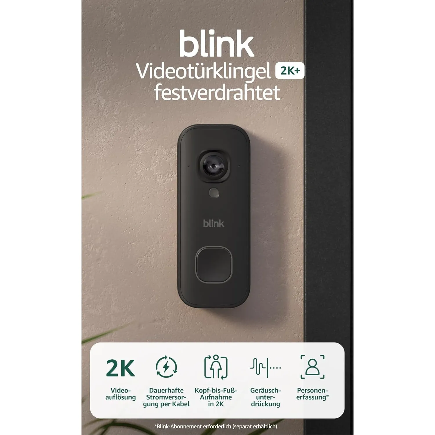 Blink Videotürklingel 2K+ (festverdrahtet, neueste Gen) + Blink Türgong | 2K Kopf-bis-Fuß-Aufnahme | Immer am Strom | O…
