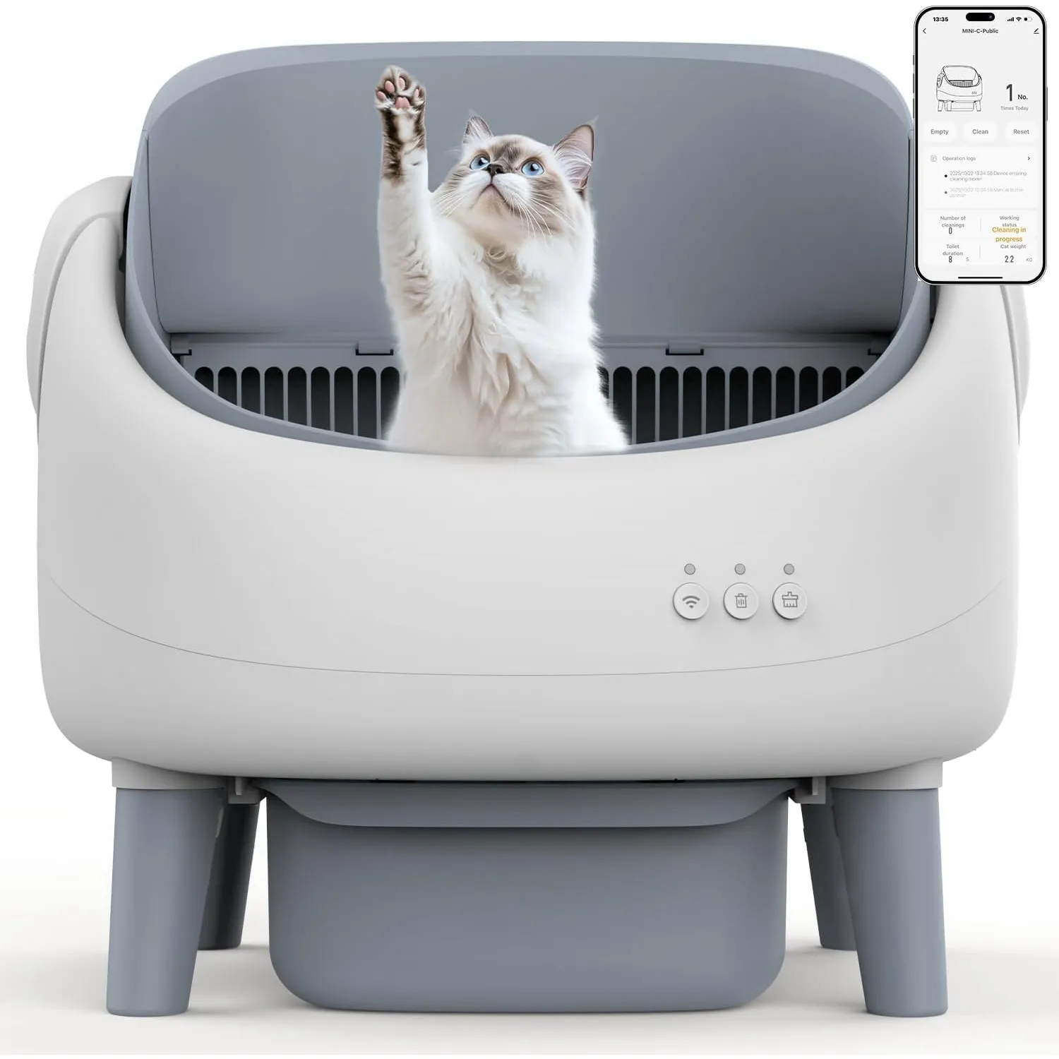Selbstreinigende Katzentoilette Offen, Katzenklo Selbstreinigend mit APP-Steuerung, Dual Sicherheitssensoren, Intellige…