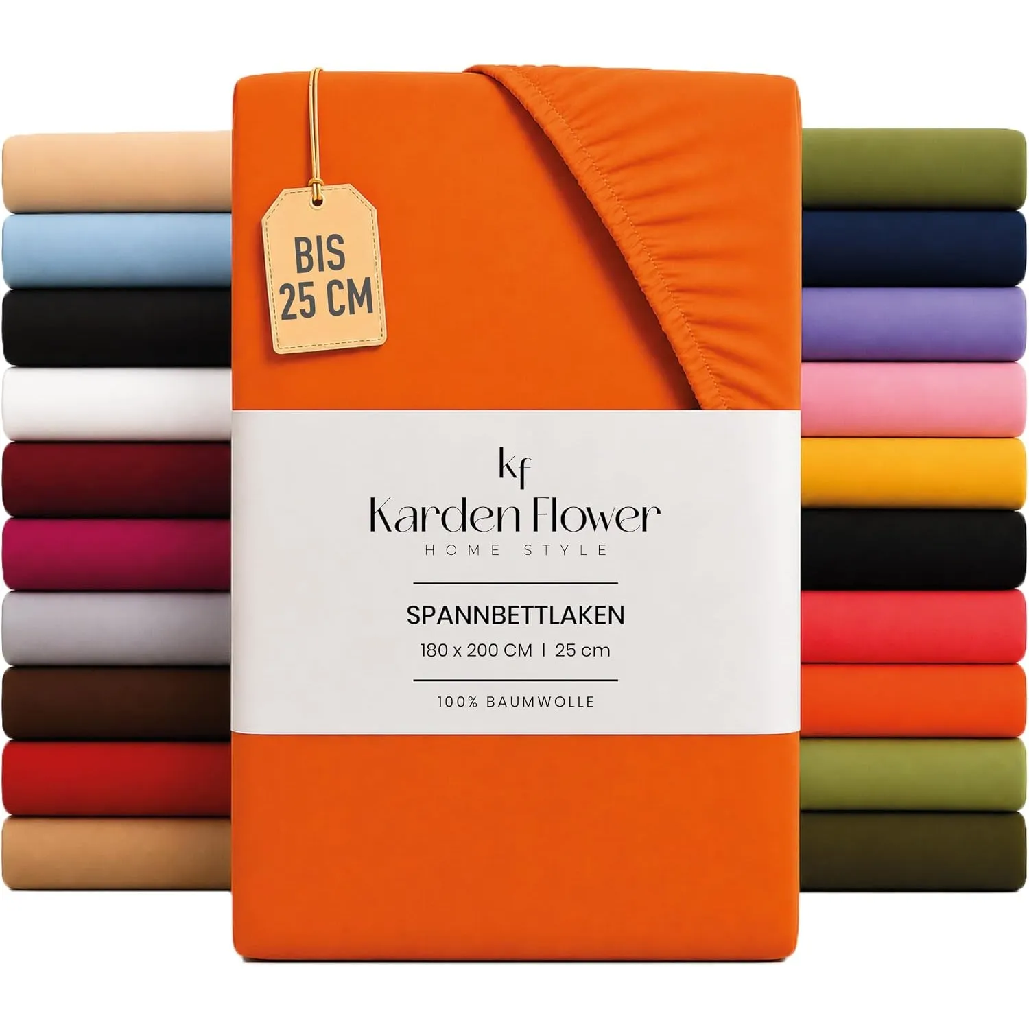 Jersey Spannbettlaken 90x200cm Orange - Spannbetttuch 100% Baumwolle, Bettlaken 90x200 Bis 25 cm Matratzenhöhe Orange