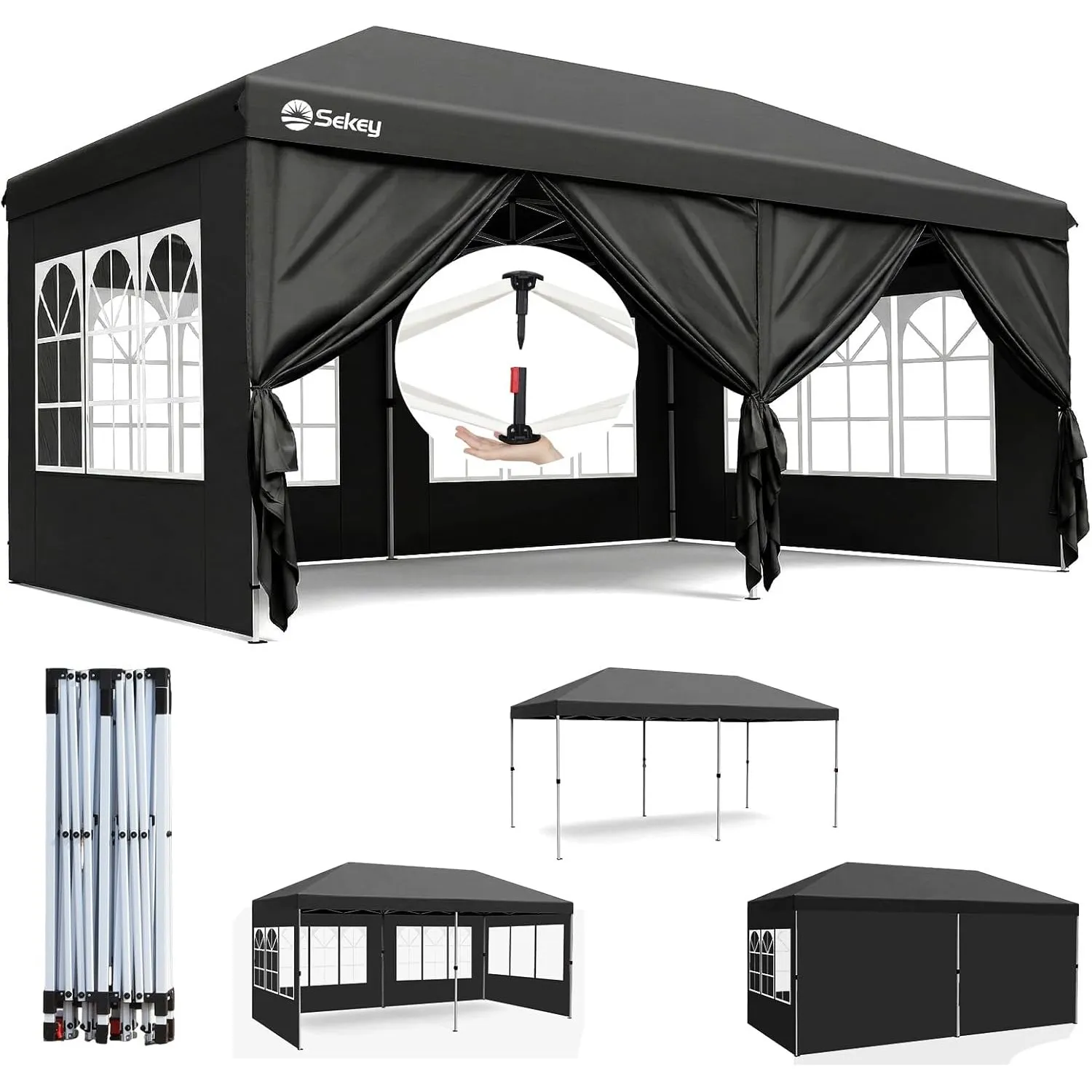 Sekey One-Touch Pop Up Pavillon 3x6m mit Seitenwänden, Faltpavillon Wasserdicht & Windfest, Inkl. 4 Gewichttaschen für …