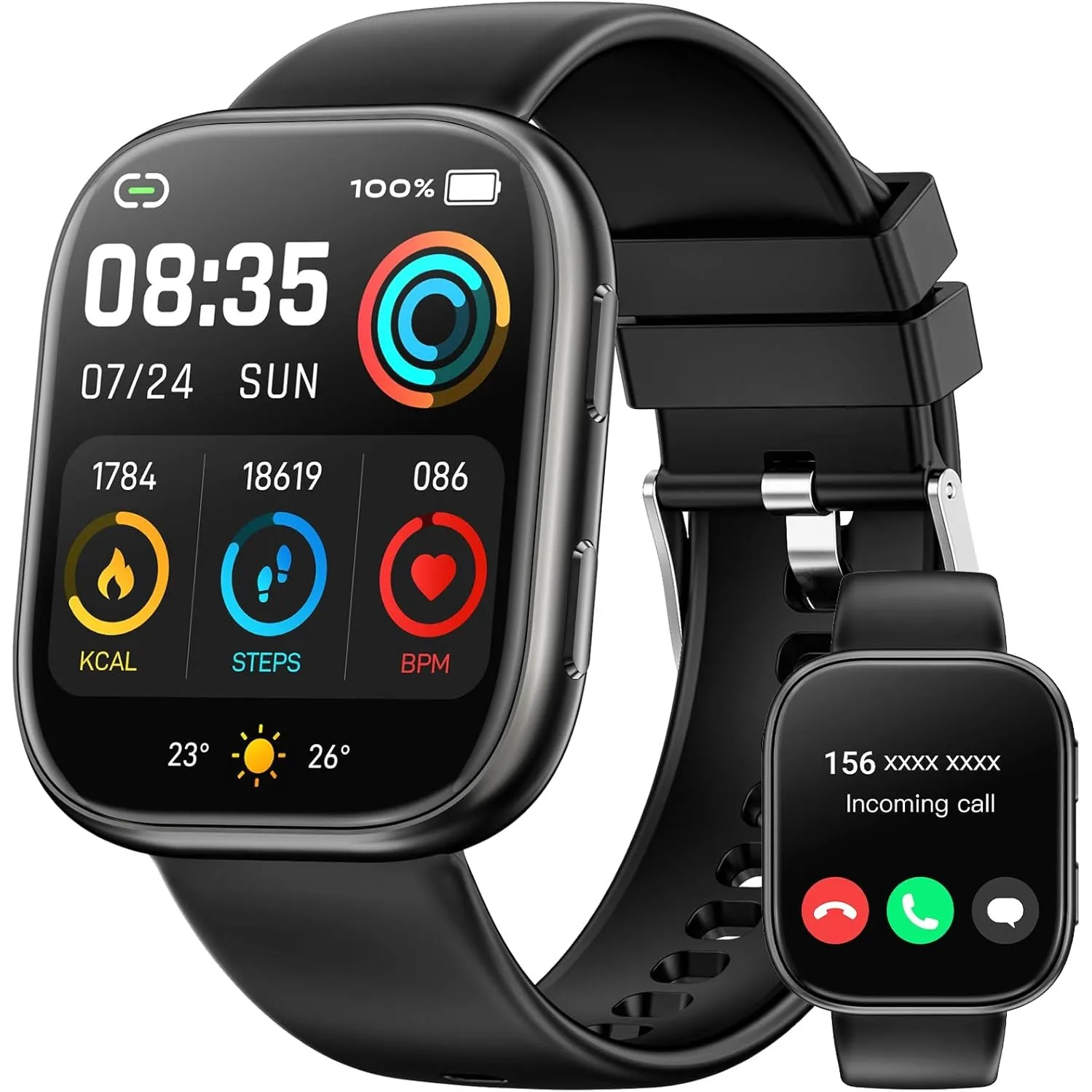 Smartwatch Damen Herren, 1.83" HD Fitnessuhr mit Telefonfunktion, Fitness Tracker mit SpO2 Pulsmesser Schlafmonitor Sch…