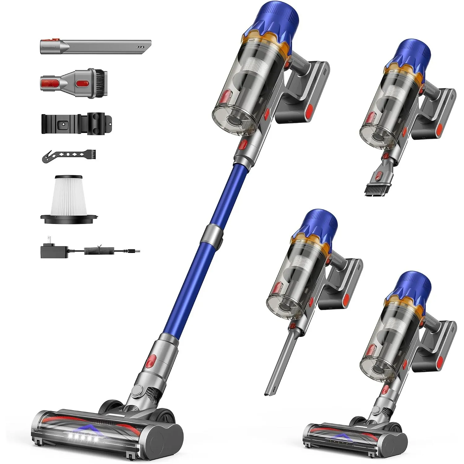 Akku Staubsauger für Zuhause kabelloser Stabstaubsauger: 45K Pa, 550 W, Anti-Tangle-Bürste, HEPA-Filter, 60 Min, Abnehm…