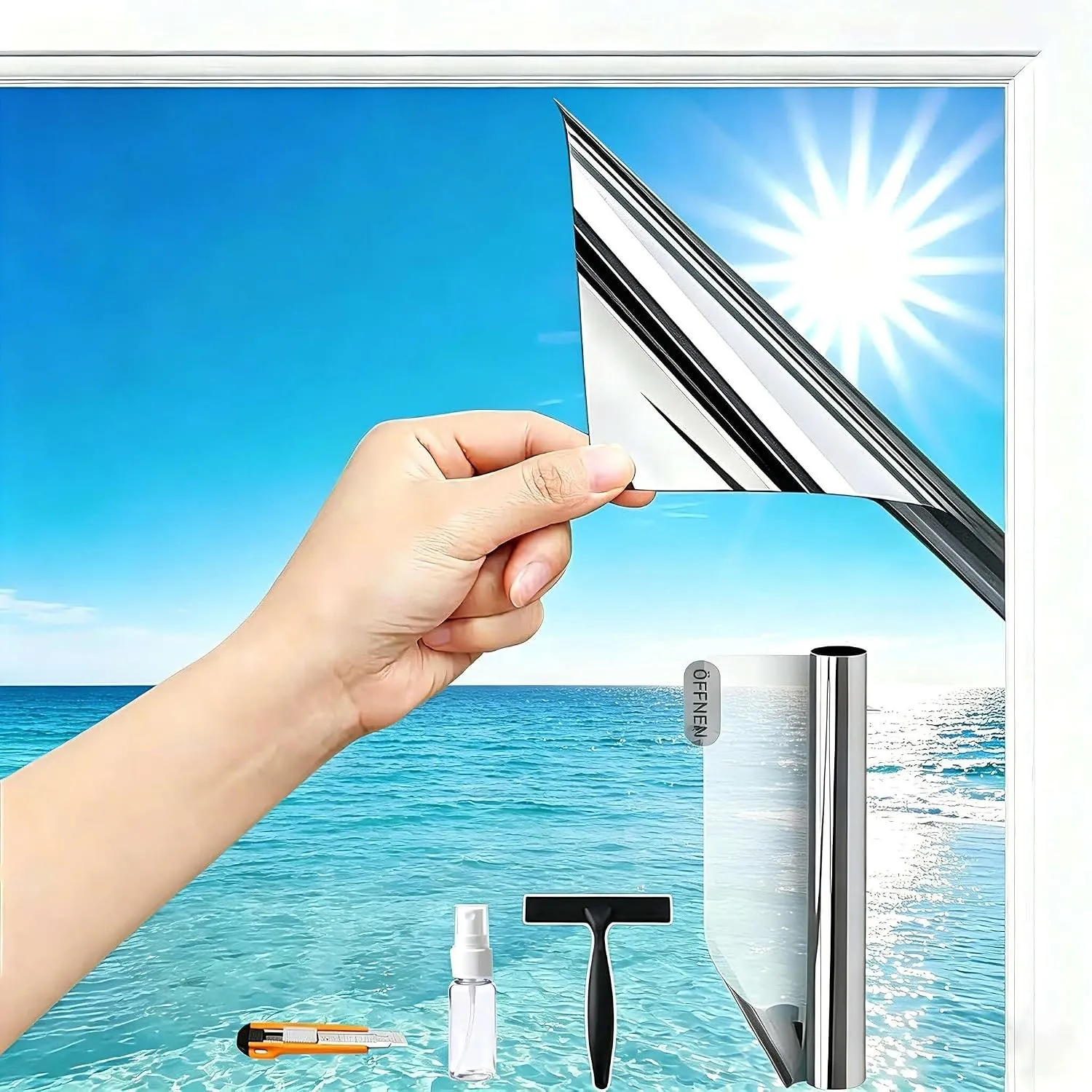 (44.5X200cm Silber) Fensterfolie Sonnenschutz Hitzeschutz innen oder außen | Rückstandslose Spiegelfolie Fenster Hitzes…
