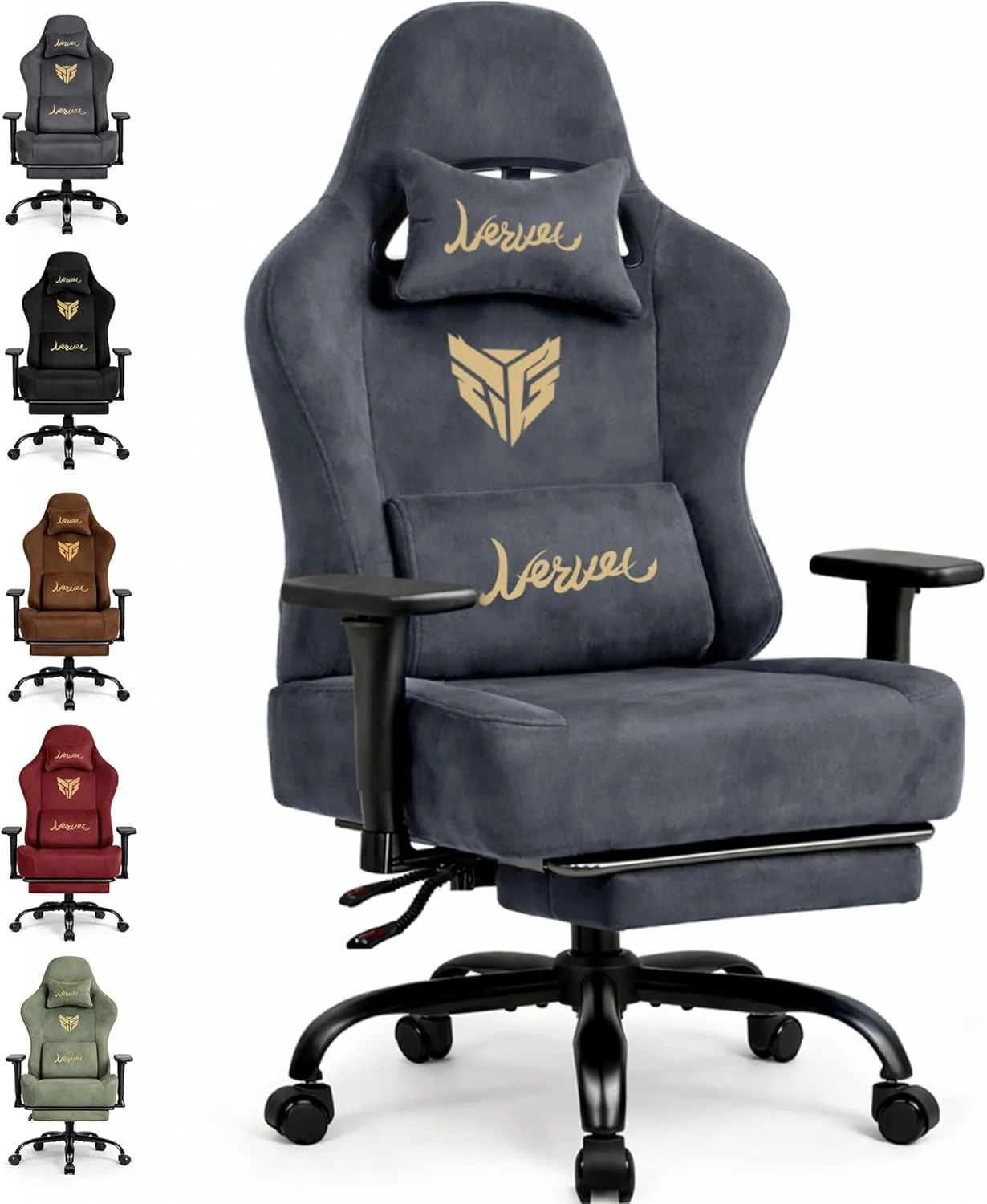 Gaming Stuhl Chair Gamer Sessel-Stoff Wildlederimitat Gamer Stuhl mit Fußstütze Lendenkissen Kopfstütze Höhenverstellba…