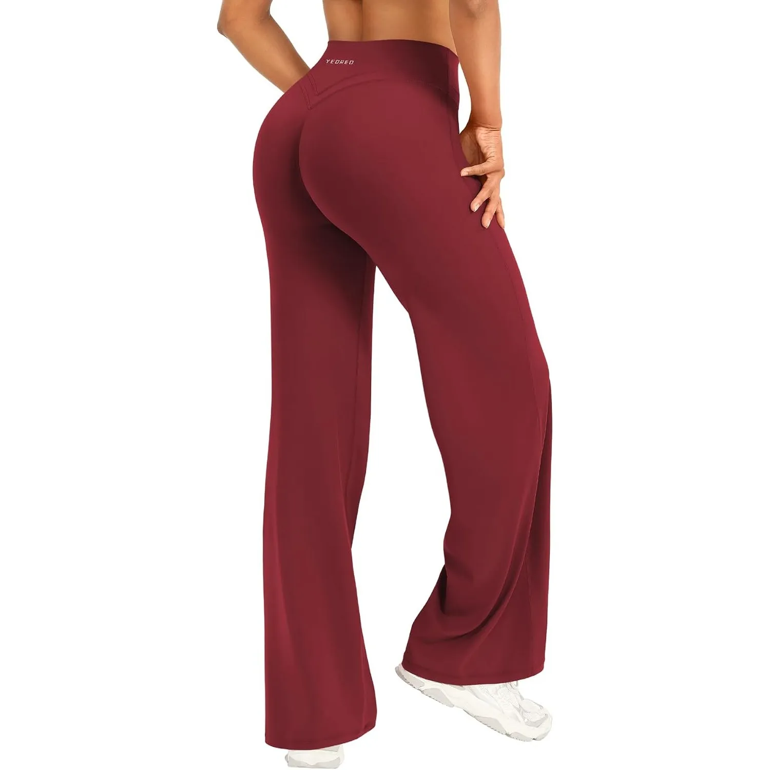YEOREO Straight Leggings Damen Invisible Scrunch Hohe Taille Gym Pants No Front Seam Weitem Bein Yoga Hose Blickdicht E…
