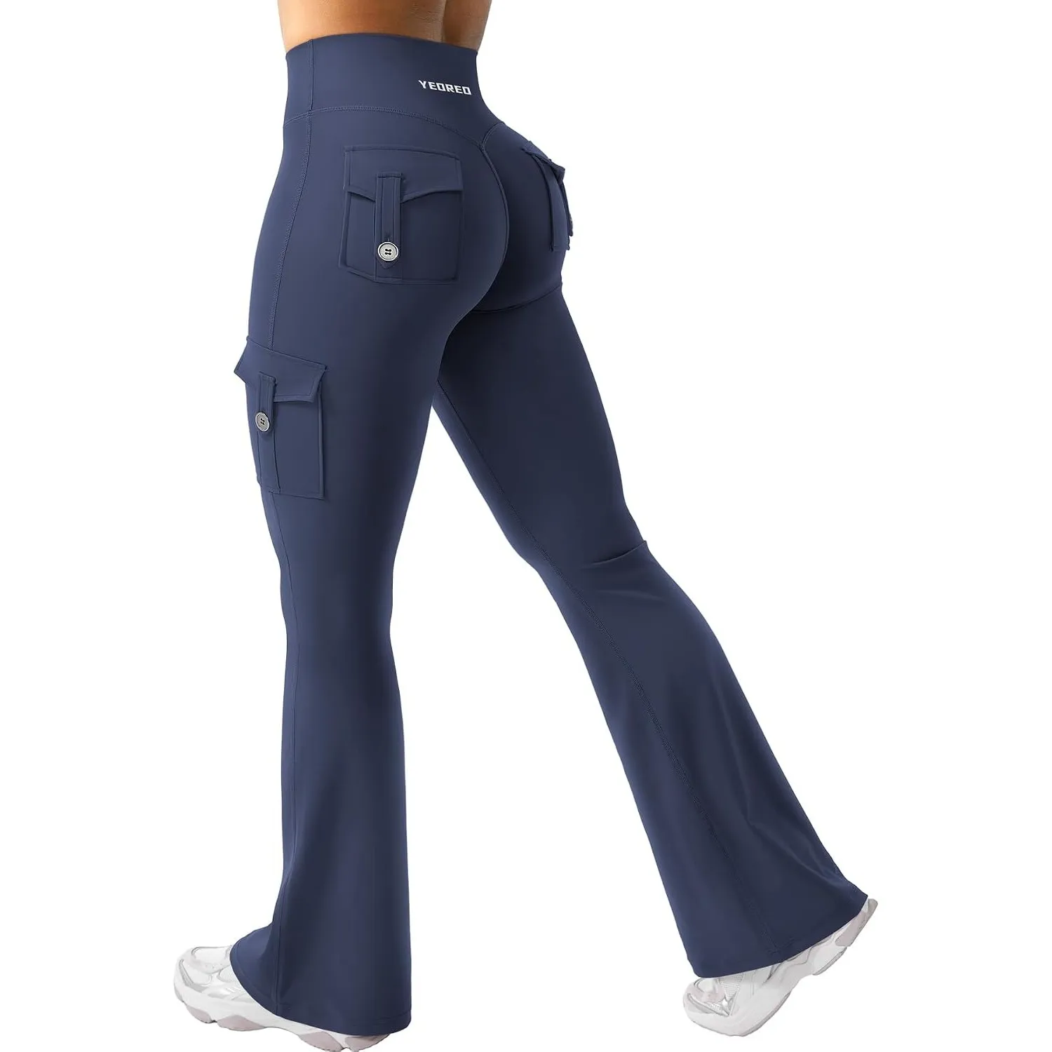 YEOREO CoreFlex Damen Invisible Scrunch Flare Leggings mit 4 Pockets