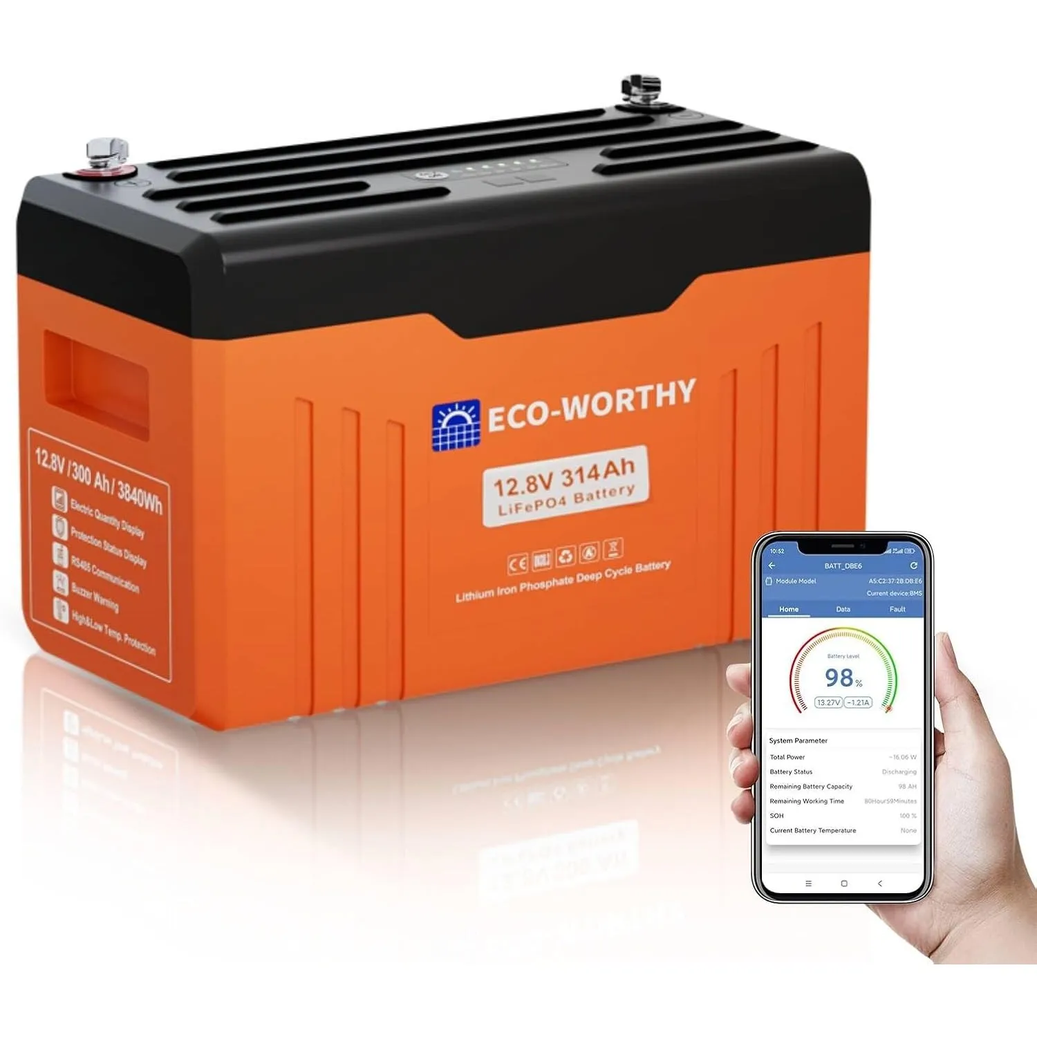ECO-WORTHY 12V 314Ah LiFePO4 Bluetooth mit Display,4019Wh