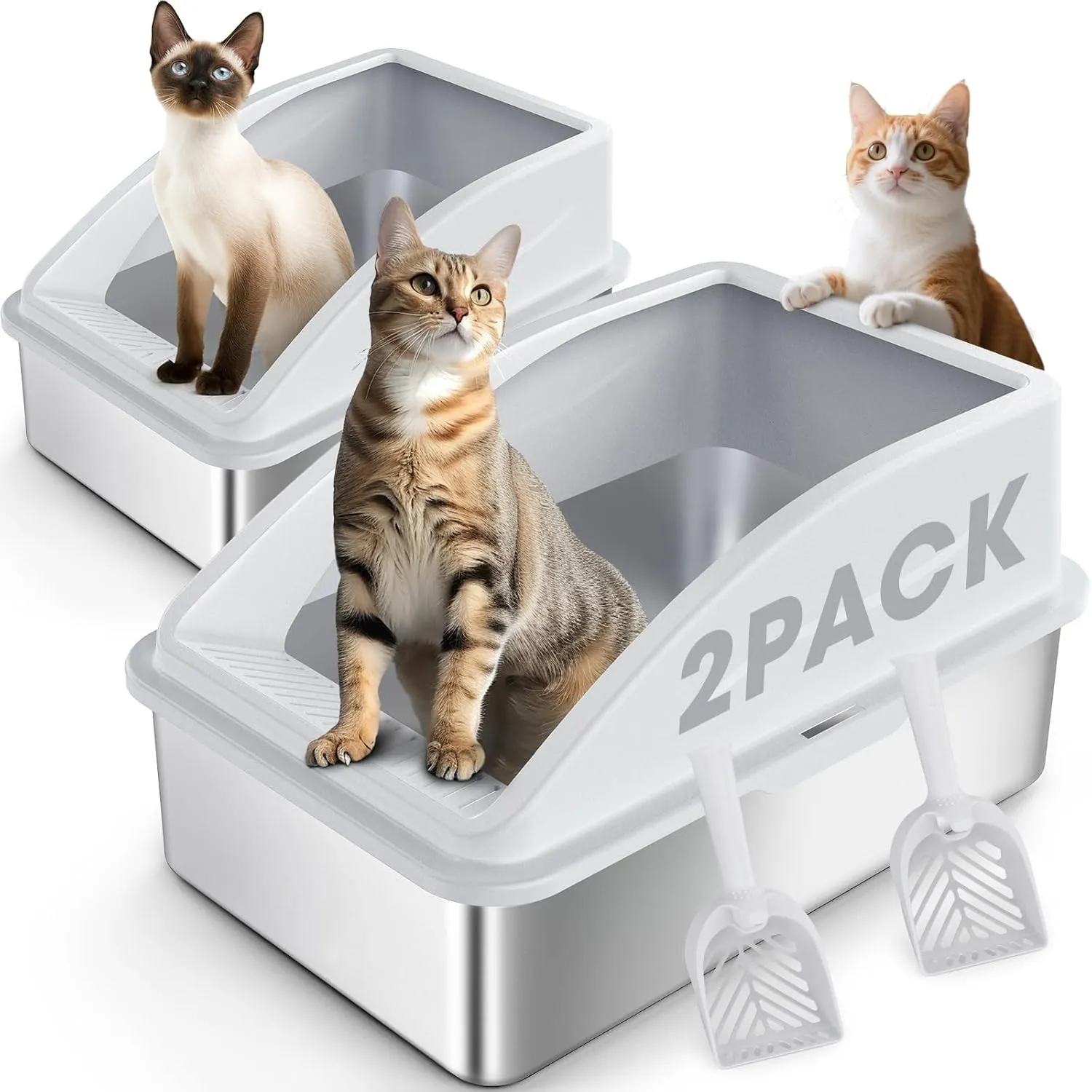 2 Pack FURTIME Katzenklo Edelstahl, Katzentoilette Edelstahl 30L Große Kapazität Auslaufsicher Gegen Verschüttungen Kat…
