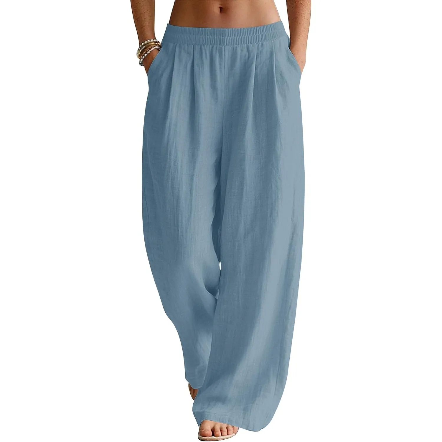 Rapbin Leinenhose Damen Sommerhose Leicht Weite Stoffhose mit Taschen | leichter Leinenstoff, weites Bein, elastischer …