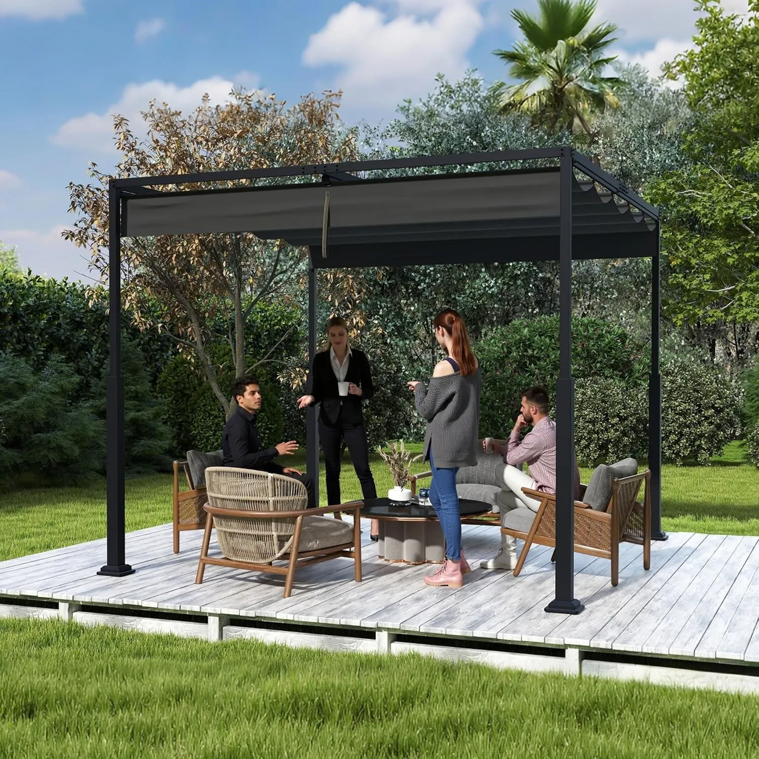 UISEBRT Metall Pergola wasserdicht stabil Winterfest,3x3 m Pavillon mit lamellendach,Sonnenschutz überdachung freistehe…