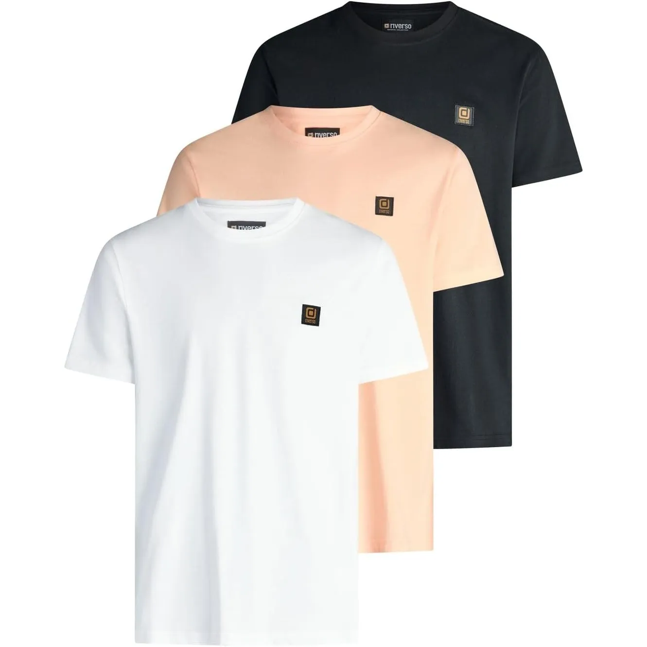 riverso Tshirt Herren Regular Fit RIVGino 3er Set Pack Rundhals Kurzarm Sommer Tee Shirt Logo Schwarz Weiß Orange Grau …