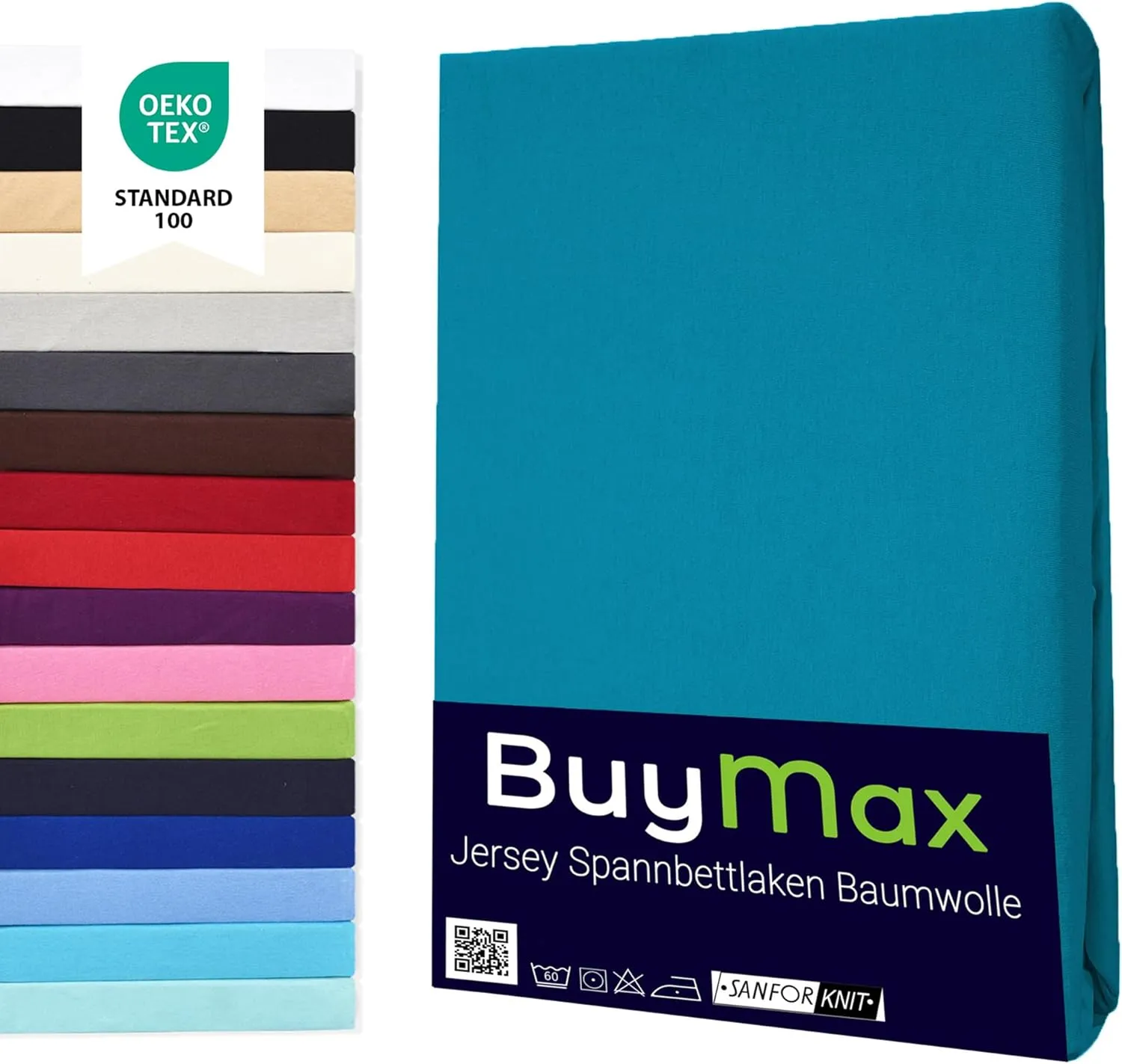 Buymax Spannbettlaken 100x200cm Baumwolle 100% Spannbetttuch Bettlaken Jersey, Matratzenhöhe bis 25 cm, Farbe Petrol