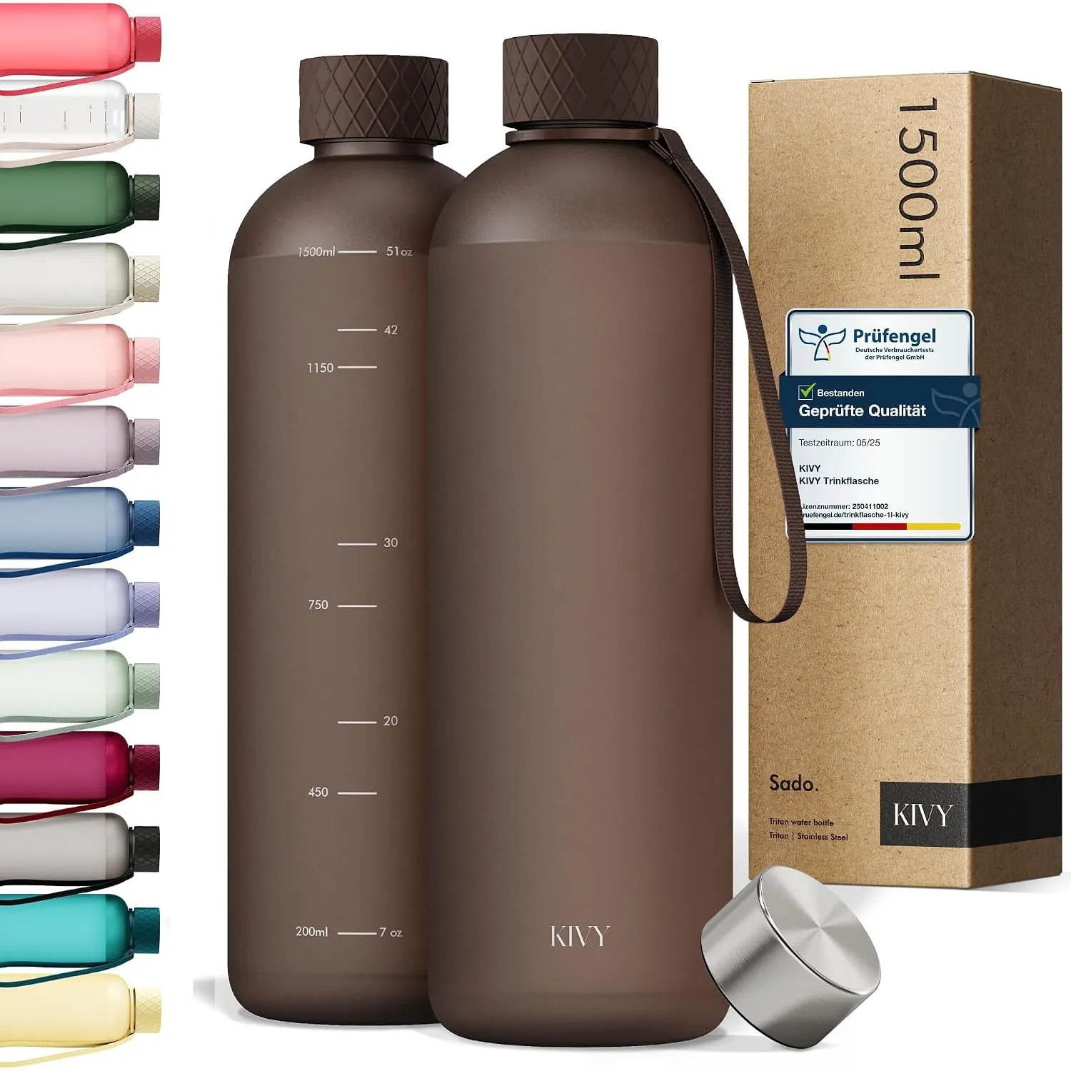 KIVY Trinkflasche 1,5l aus Tritan - Kohlensäure geeignet & Auslaufsicher