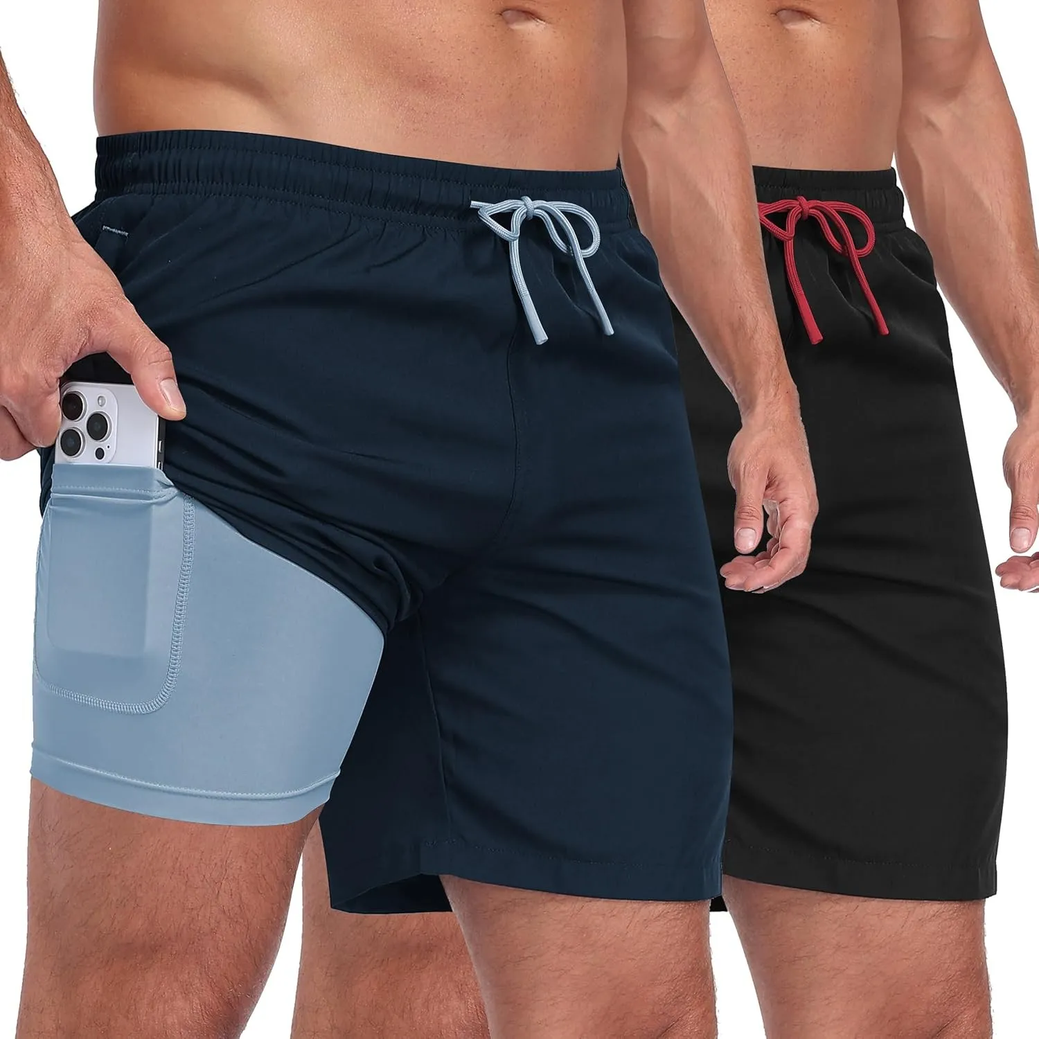 Badehose für Herren 2 in 1 Badeshorts Männer Schwimmhose mit Reißverschlusstasche Sporthose Kurz Herren Shorts