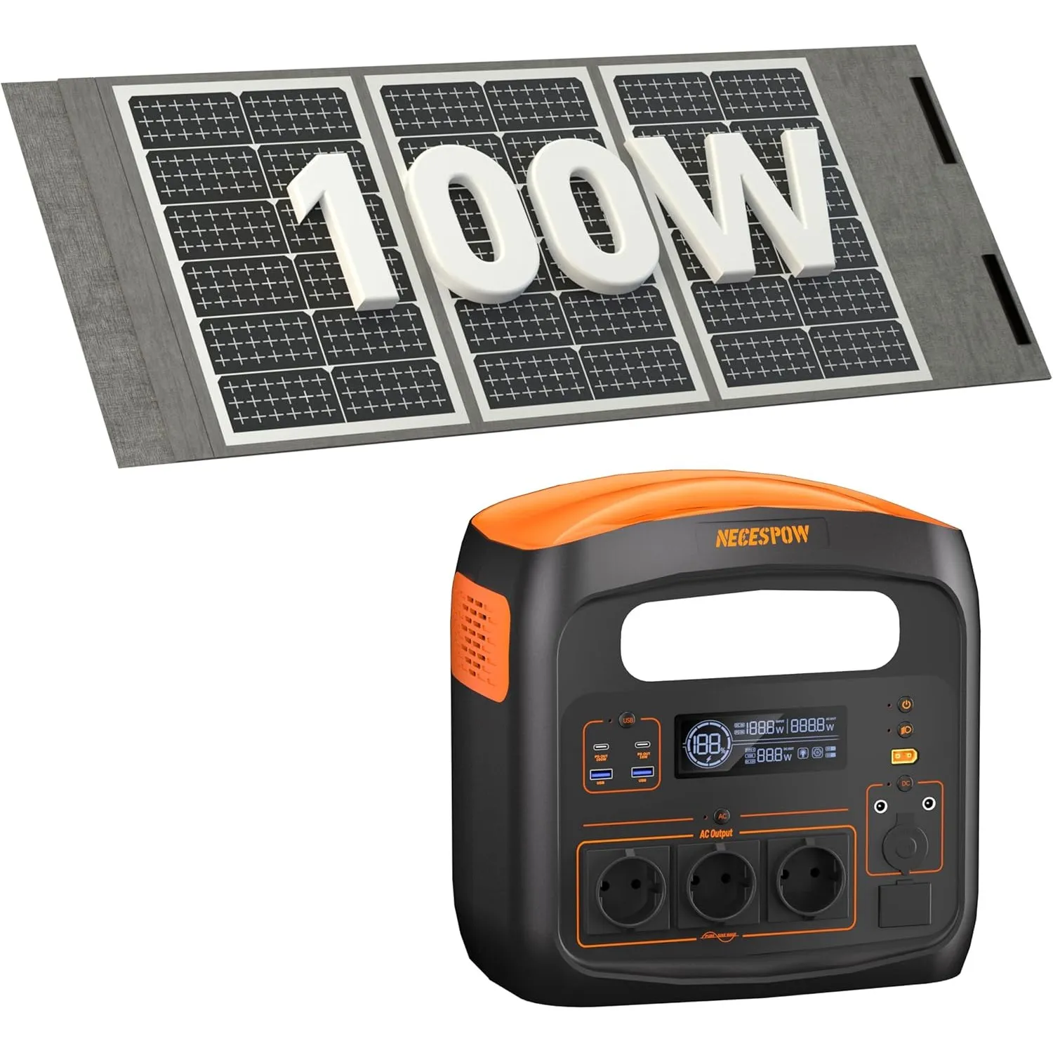 Tragbare Powerstation 1800W /1024Wh Mit 100W Faltbare Solarpanel