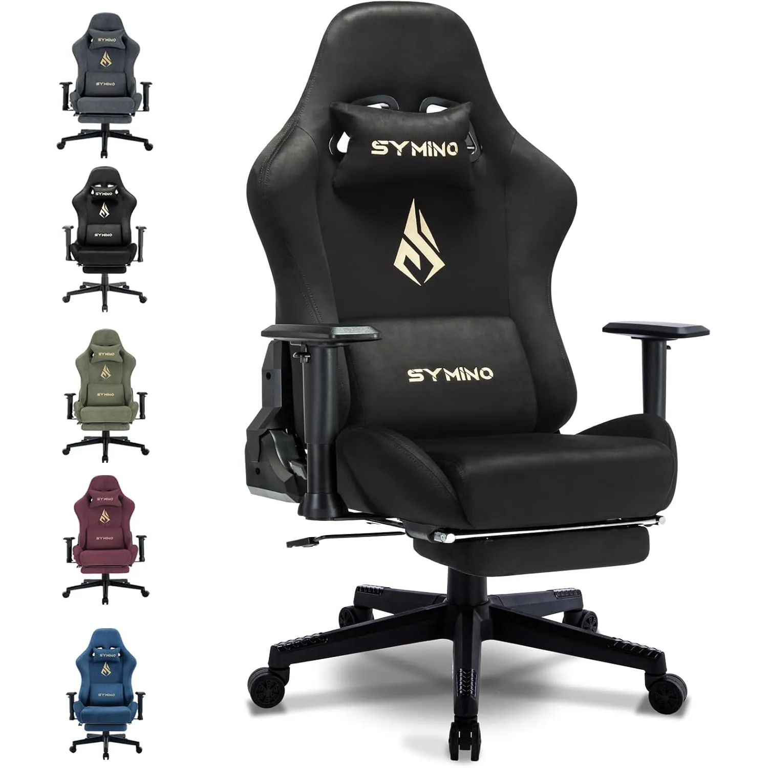 Symino Gaming Stuhl, Atmungsaktiver Bürostuhl aus Wildlederimitat Stoff