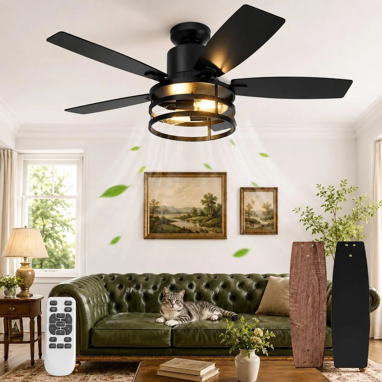 112cm Deckenventilator mit Beleuchtung Doppelseitige Flügeln, Leise Deckenlampe mit Ventilator, Fernbedienung Timer, 6 …
