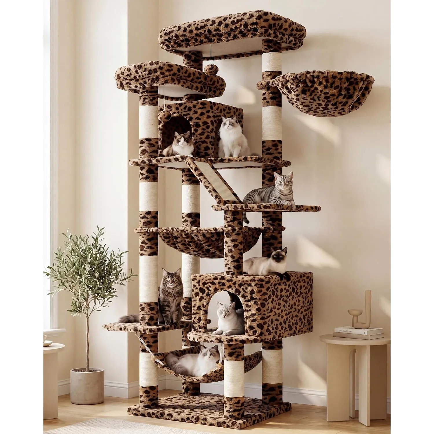 Heybly Kratzbaum, 180cm Katzenturm für Wohnungskatzen Leoparden HCT034BW