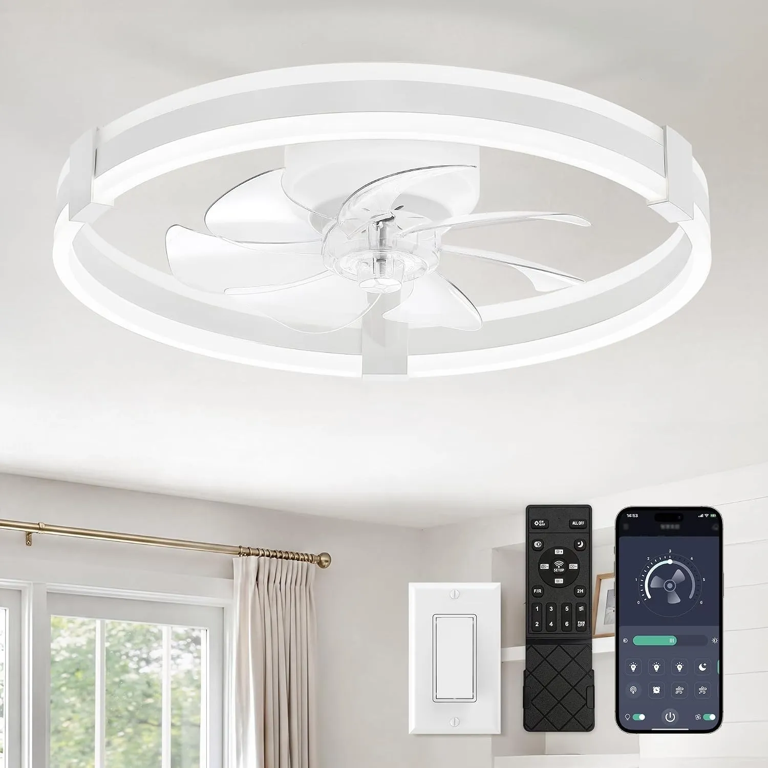 ZMISHIBO Deckenventilator mit Licht 51 cm Weiß,Deckenlampe mit Ventilator Schlafzimmer,leiser DC Motor,APP & Fernbedien…
