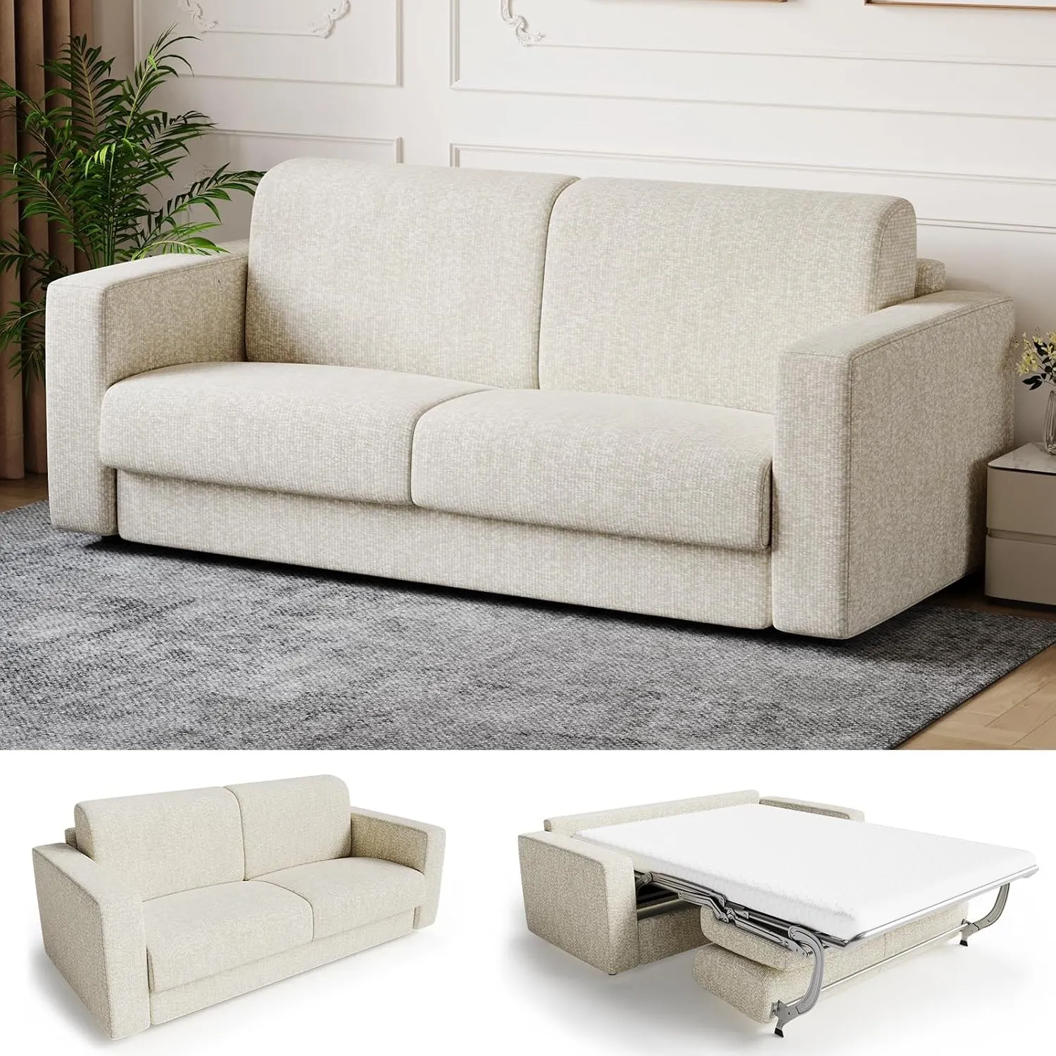 Devoko Schlafsofa mit Matratze 2 Sitzer Sofa 190 cm breit mit Schlaffunktion Ausziehbares Schlafcouch Chenille Couch Kl…