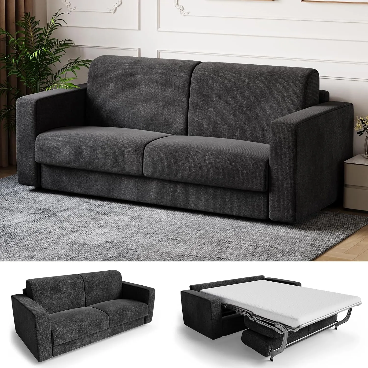 Devoko Schlafsofa mit Matratze 2 Sitzer Sofa 190 cm breit mit Schlaffunktion Ausziehbares Schlafcouch Chenille Couch Kl…