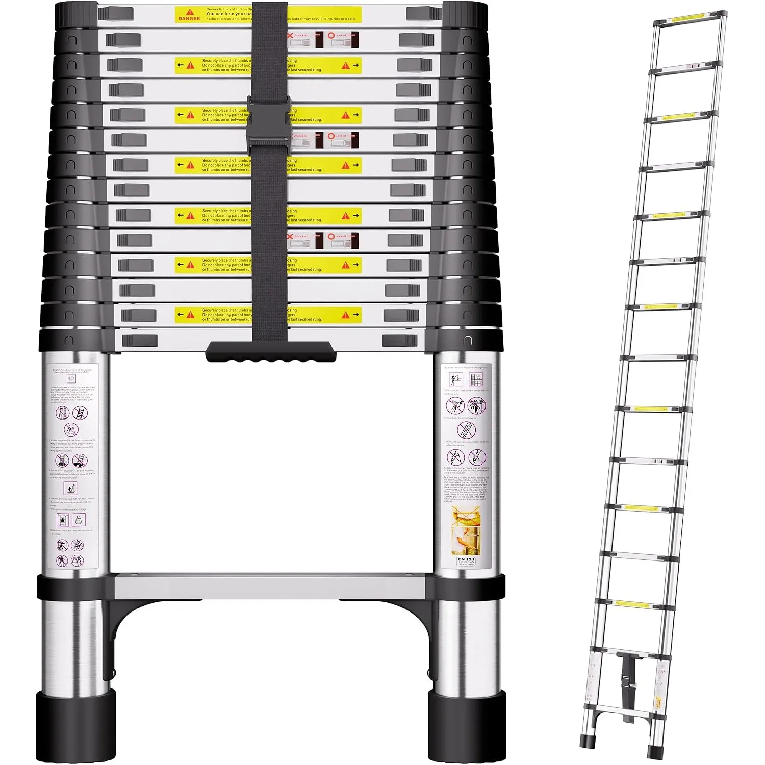 SIMPDIY 4,4m Edelstahl Teleskopleiter, Leiter Ausziehbar, 150kg Tragkraft